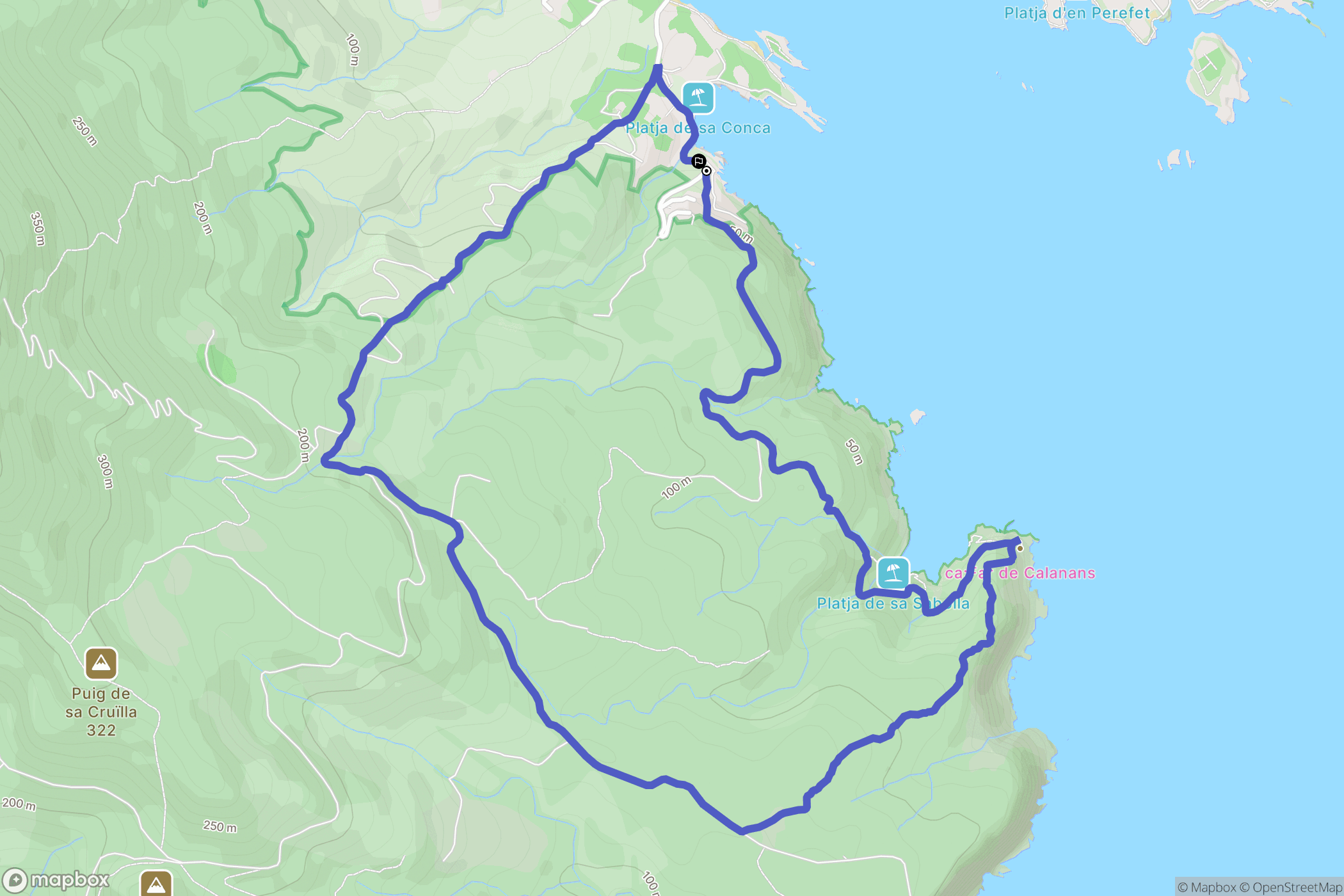 Cadaqués : carte du parcours de randonnée - Spain