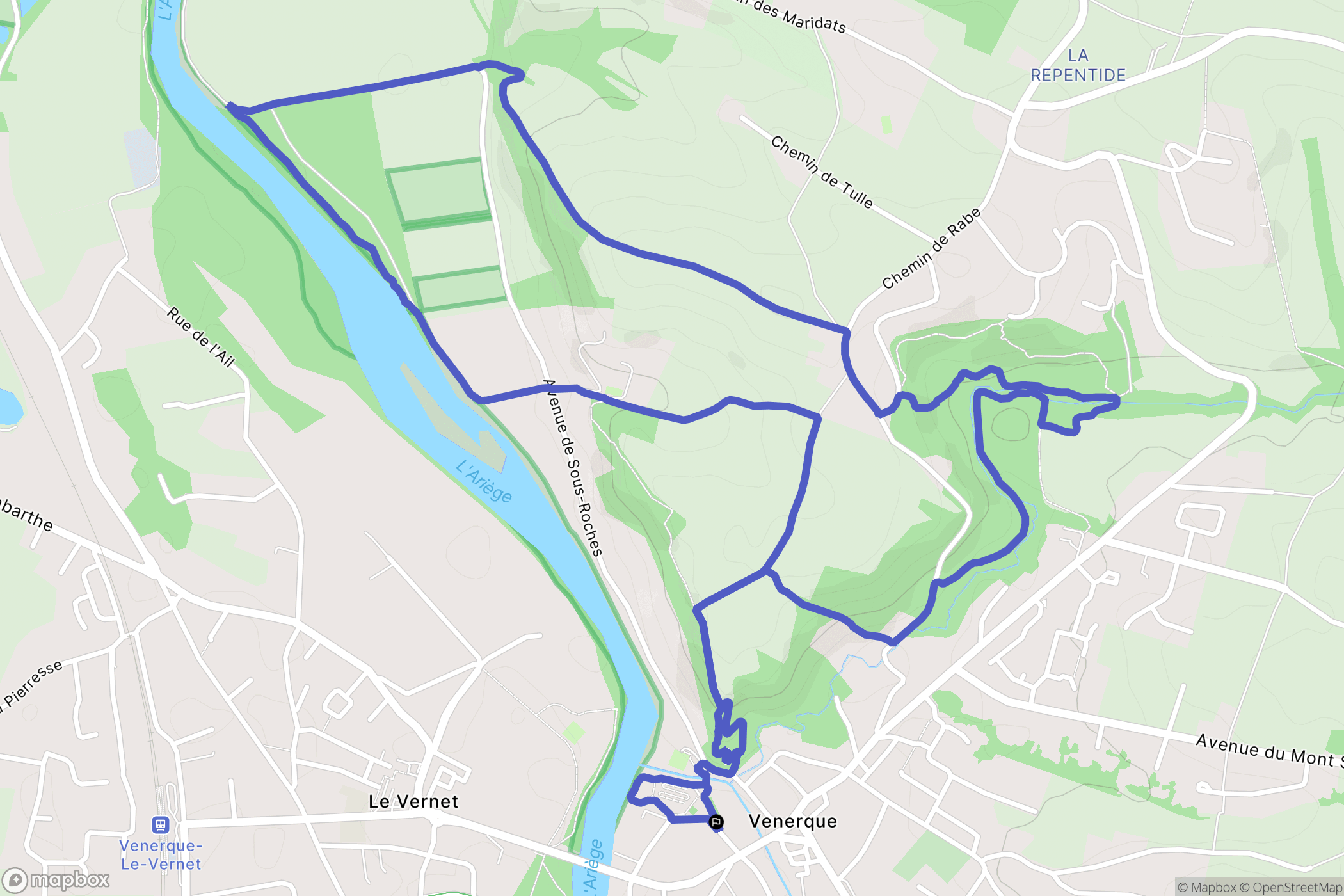 Venerque : carte du parcours de randonnée - France
