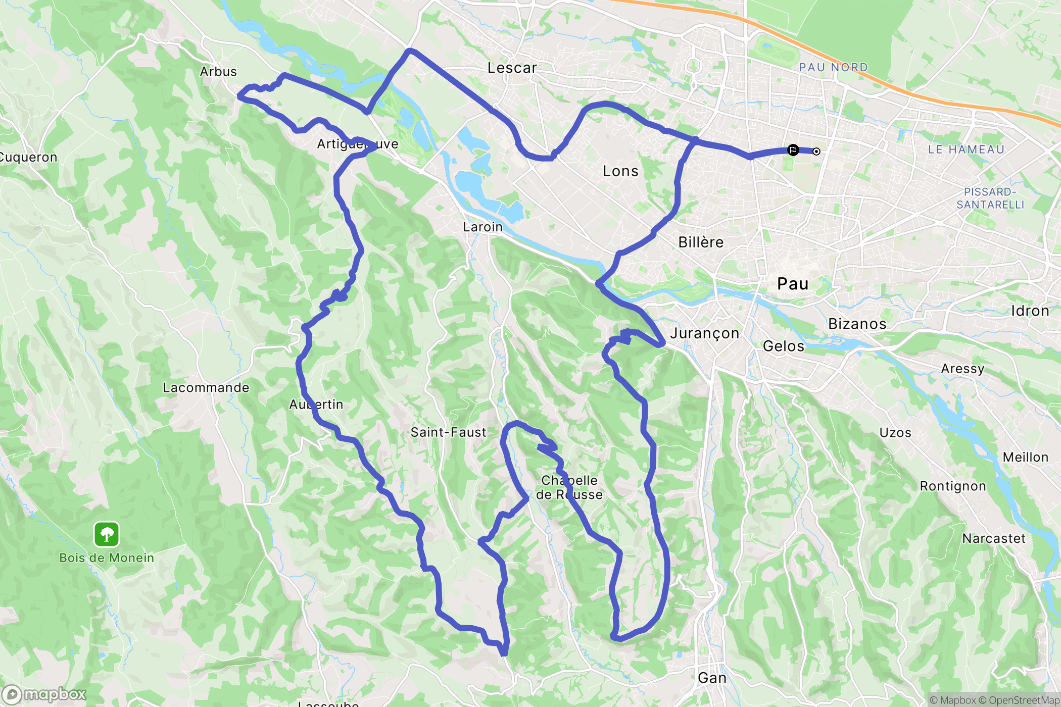 Pau : carte du parcours de randonnée - France