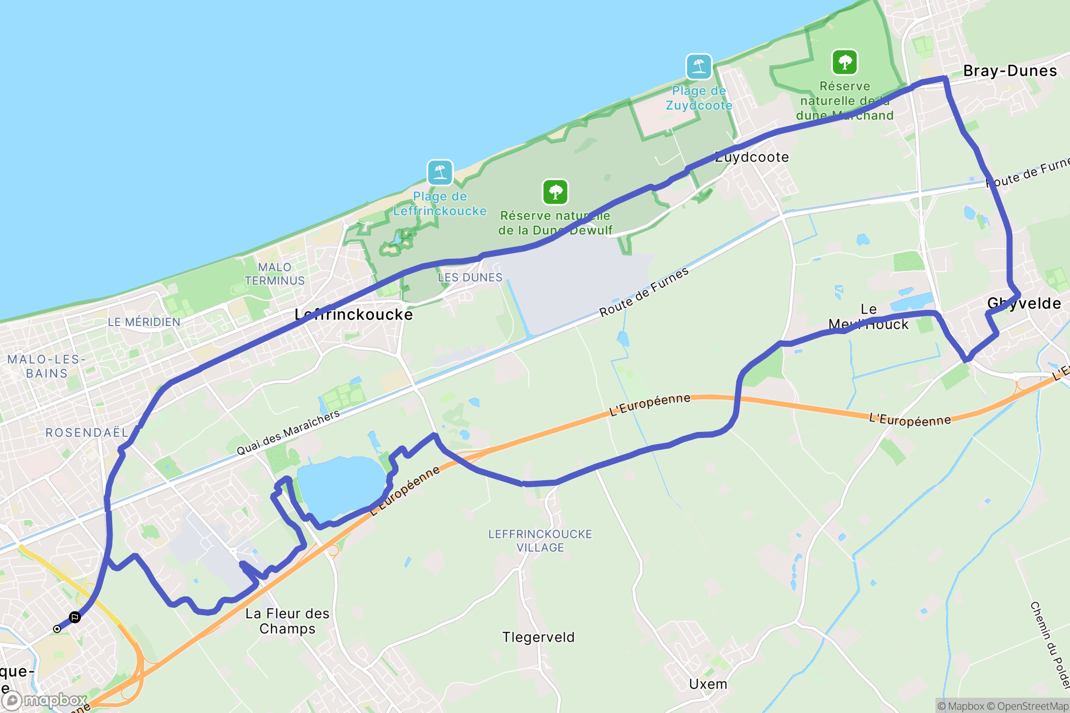 Coudekerque-Branche : carte du parcours de randonnée - France