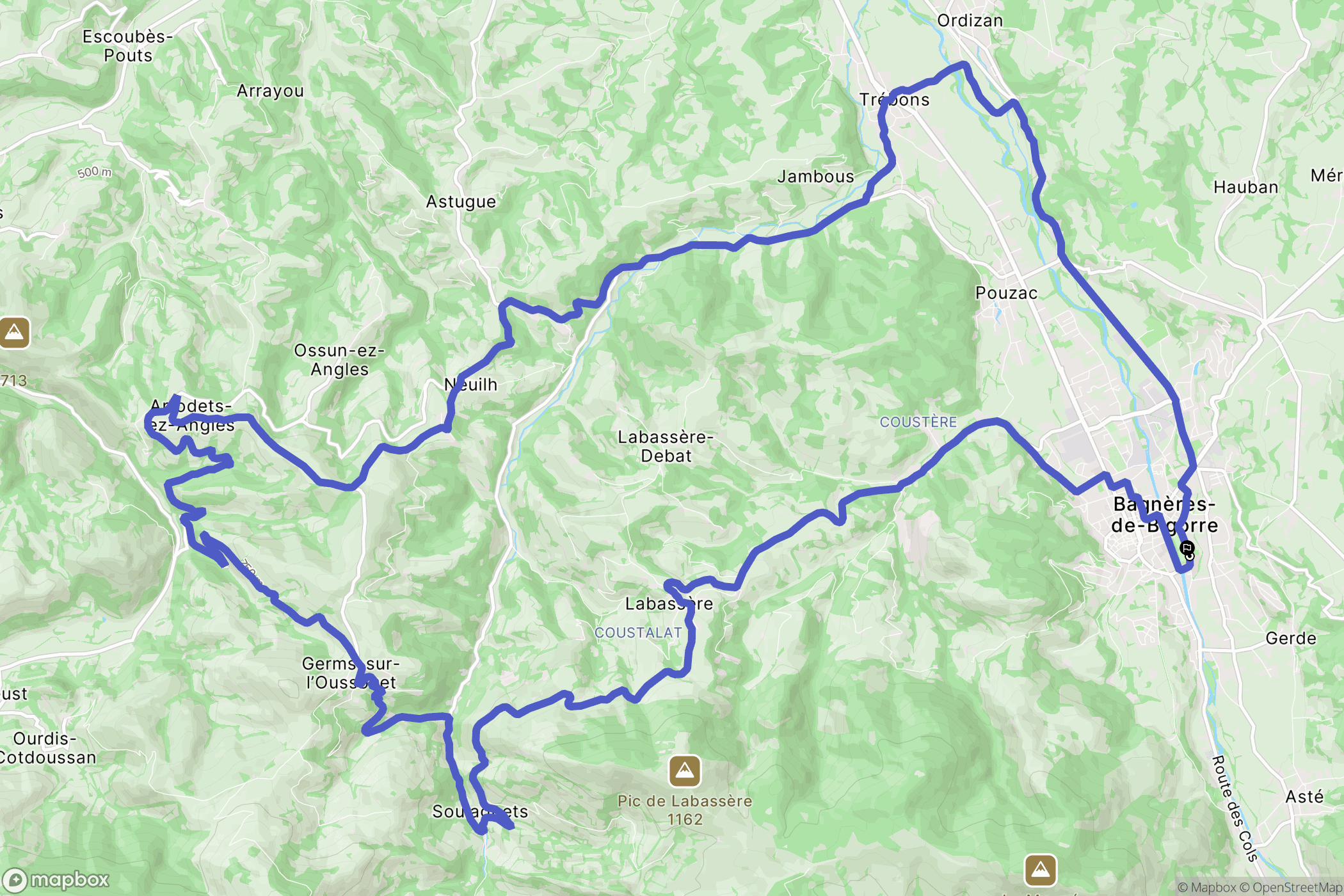 Bagnères-de-Bigorre : carte du parcours de randonnée - France