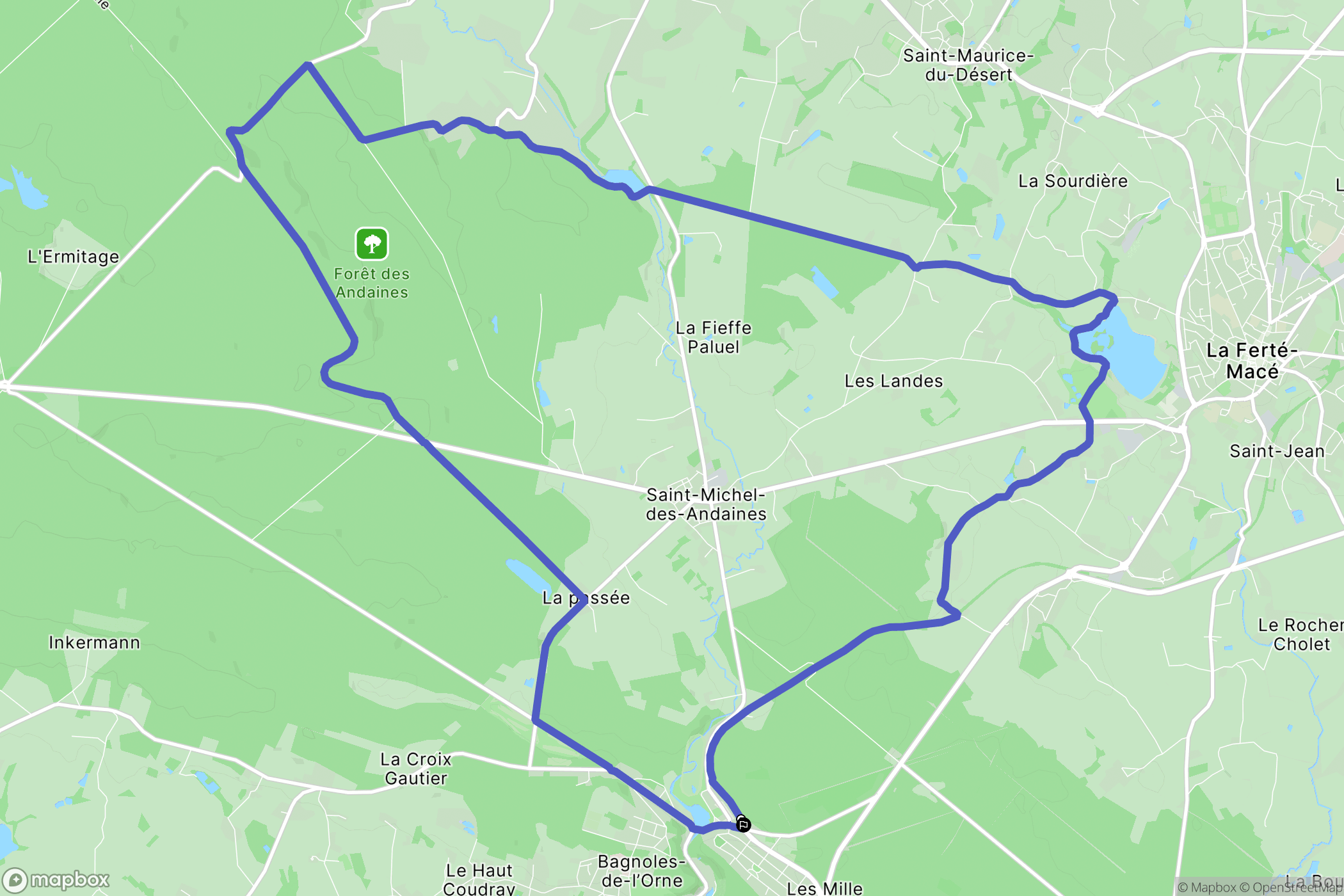 Bagnoles de l'Orne Normandie : carte du parcours de randonnée - France