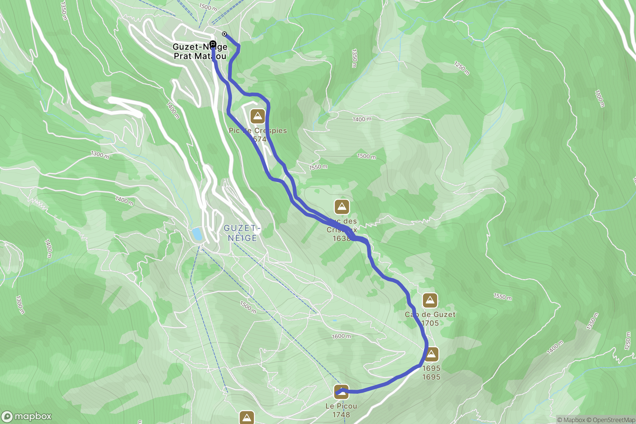 Ustou : carte du parcours de randonnée - France