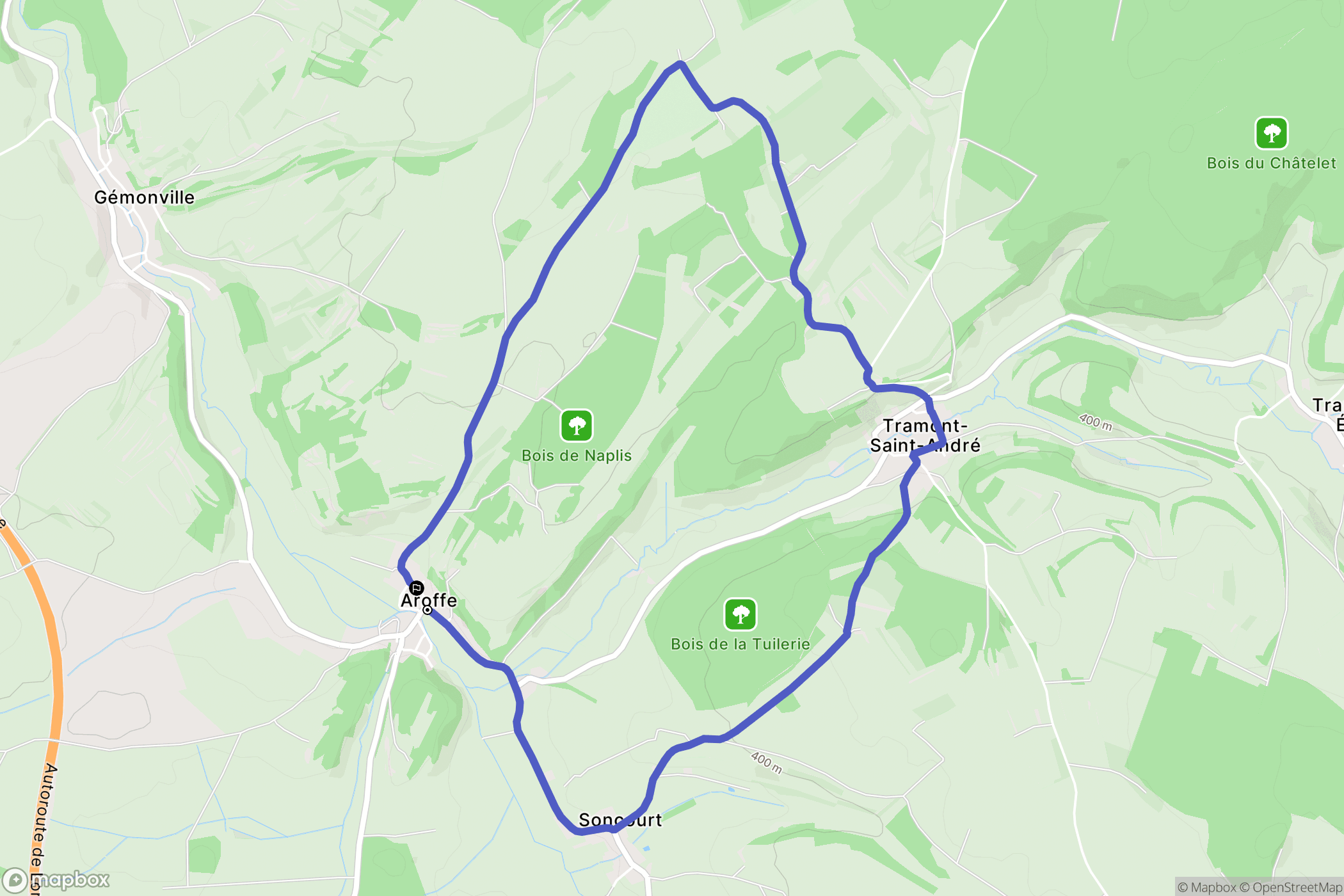 Aroffe : carte du parcours de randonnée - France