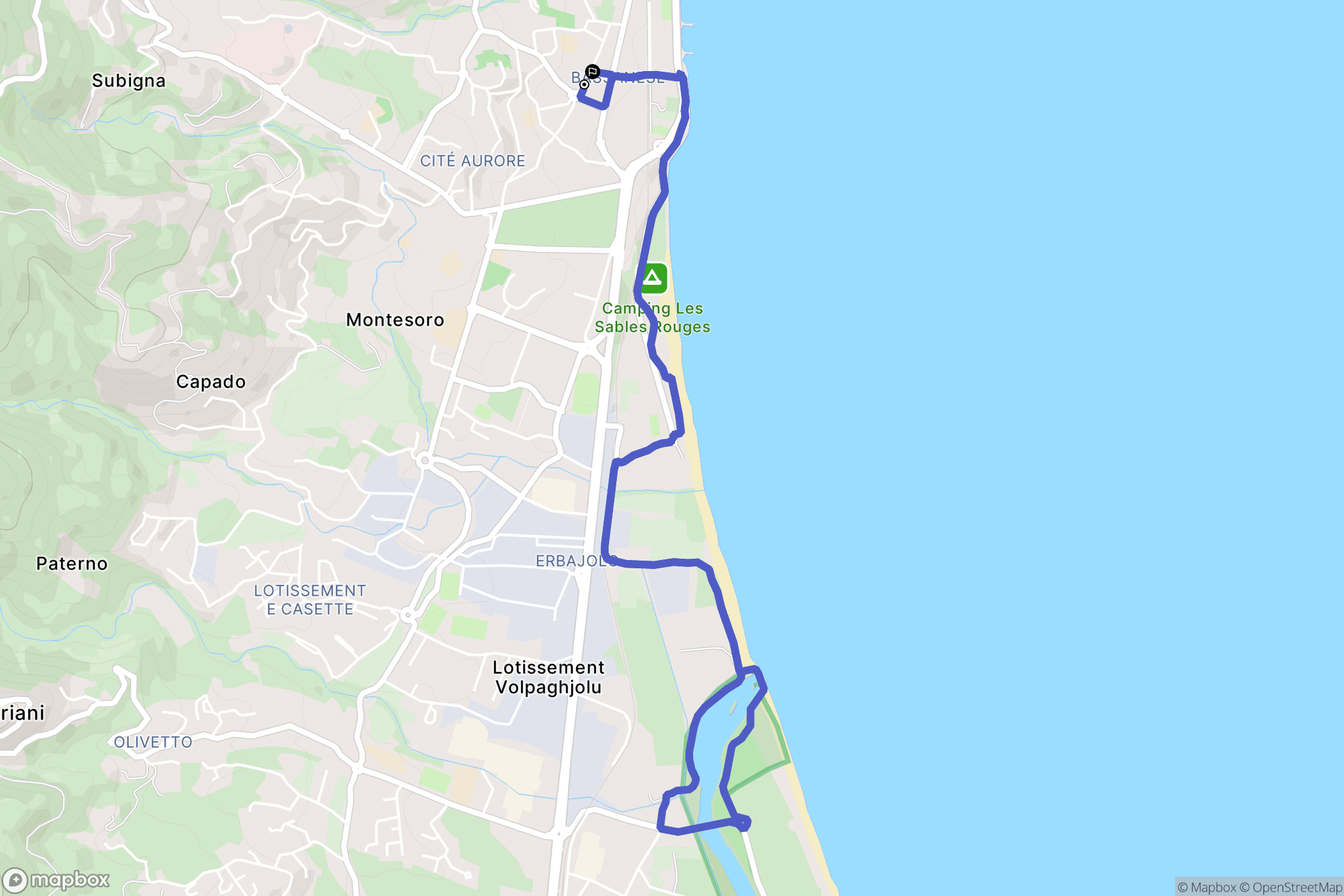 Bastia : carte du parcours de randonnée - France