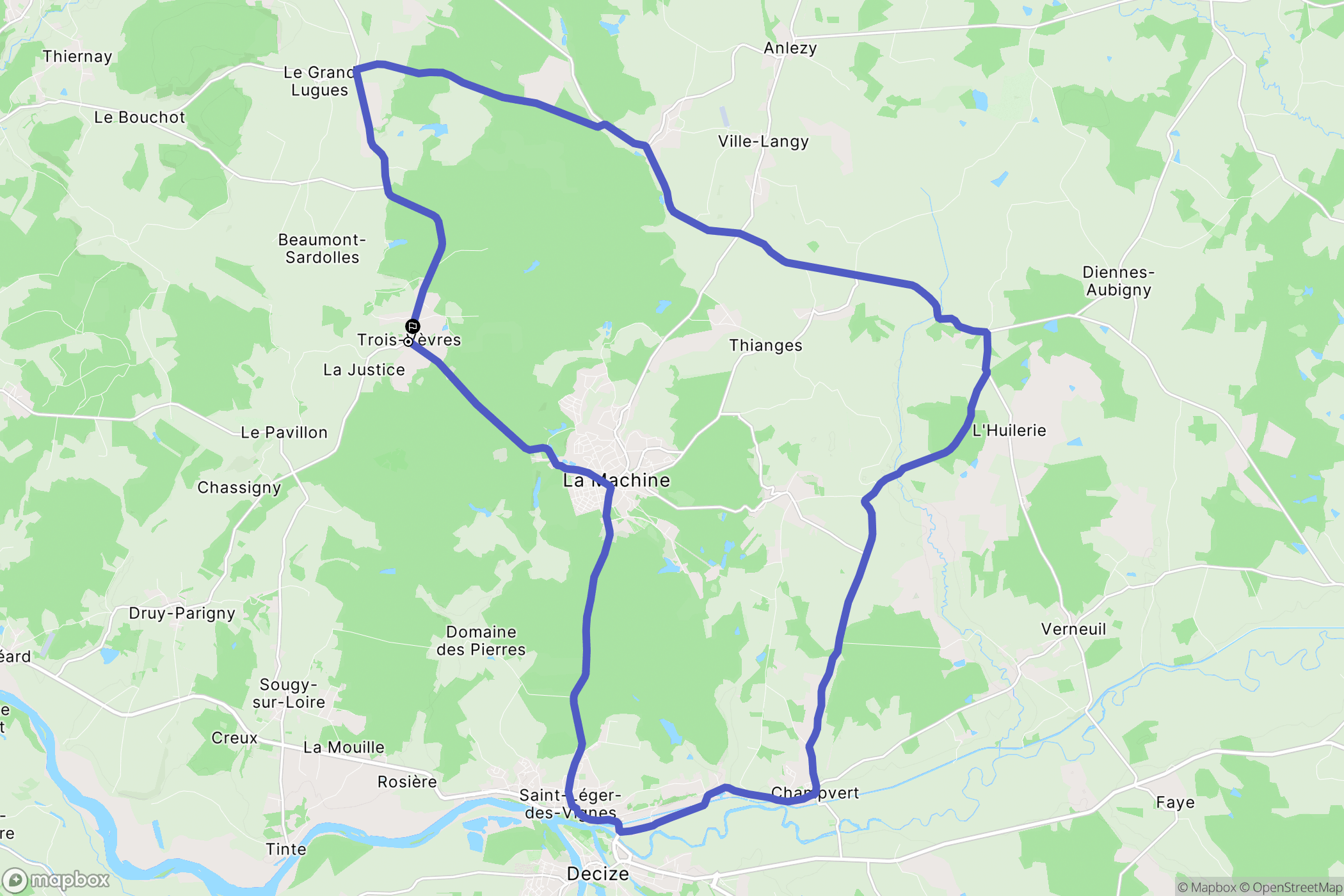 Trois-Vèvres : carte du parcours de randonnée - France