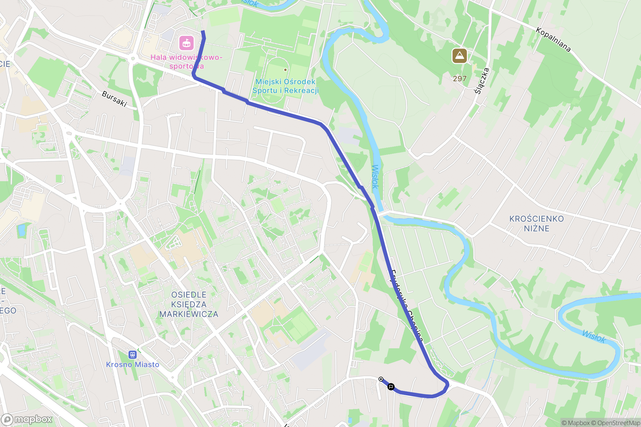 Krosno: mapa trasy - Poland