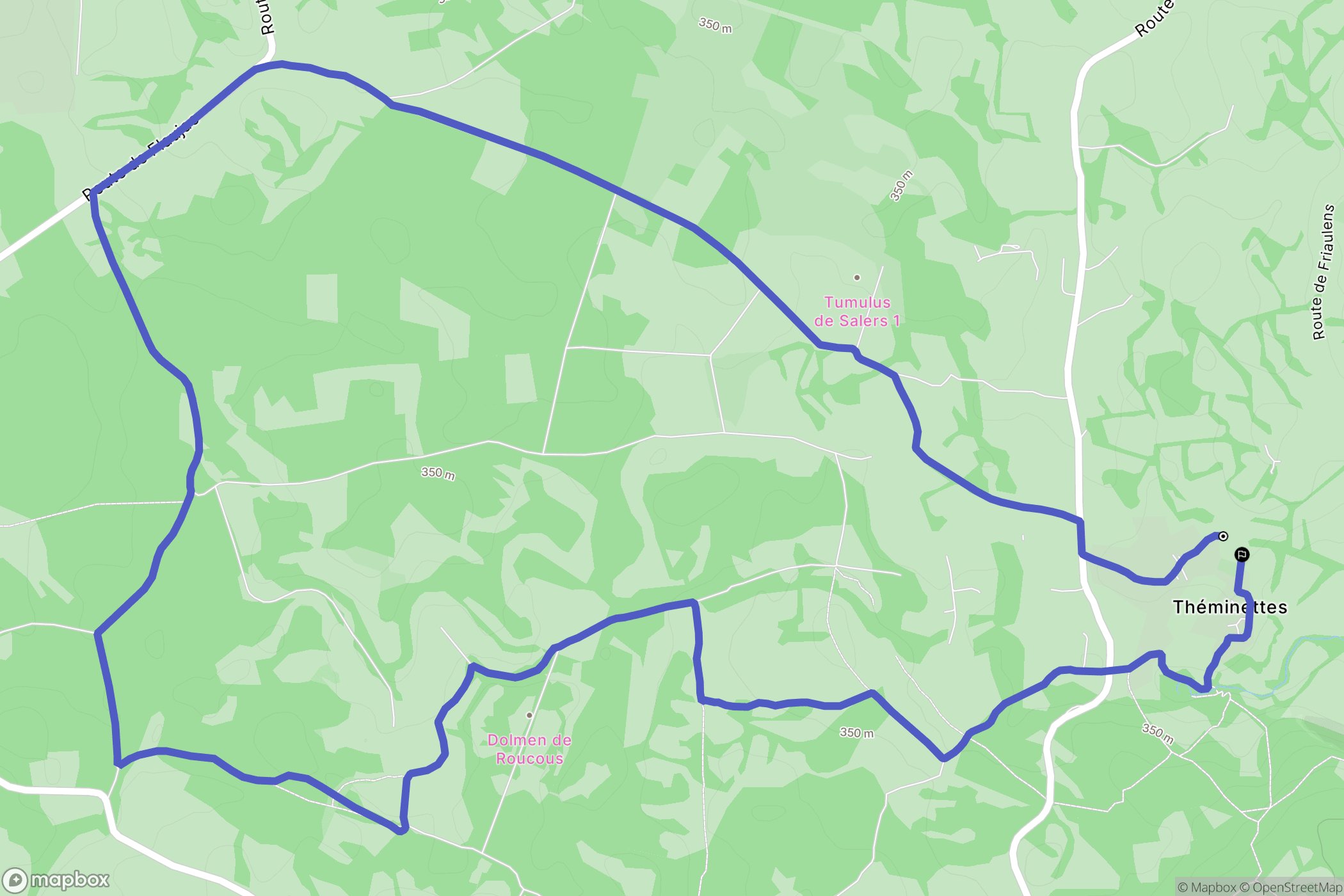 Théminettes : carte du parcours de randonnée - France
