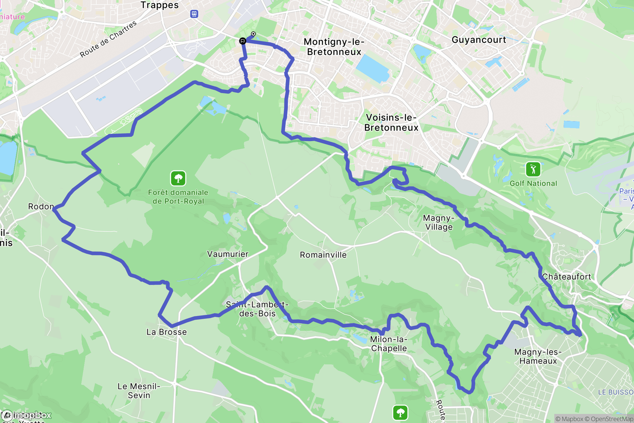 Montigny-le-Bretonneux : carte du parcours de randonnée - France