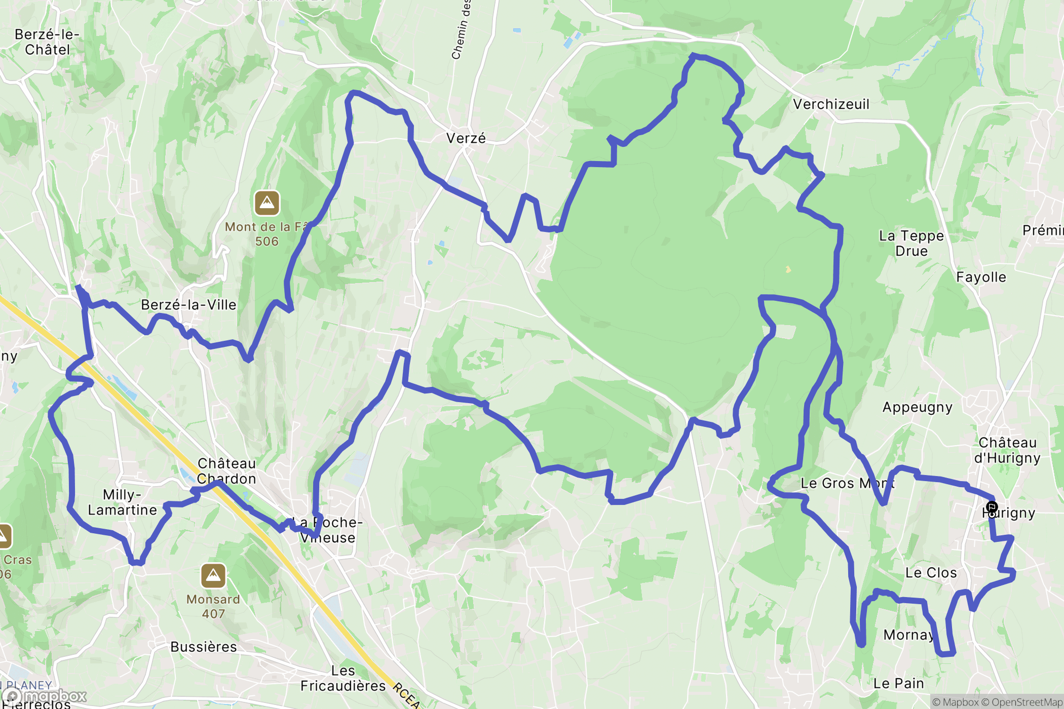 Hurigny : carte du parcours de randonnée - France