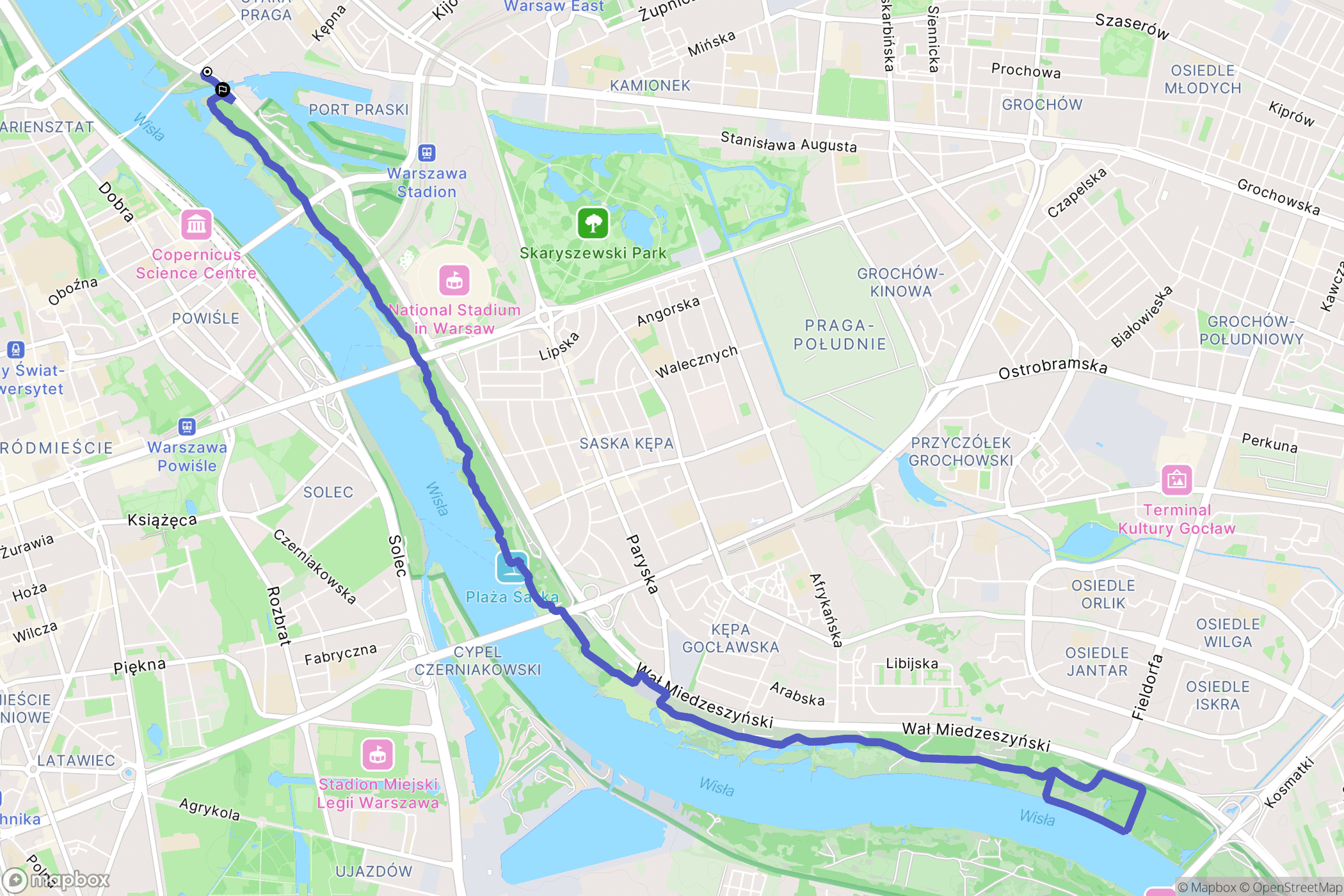 Warszawa: mapa trasy - Poland