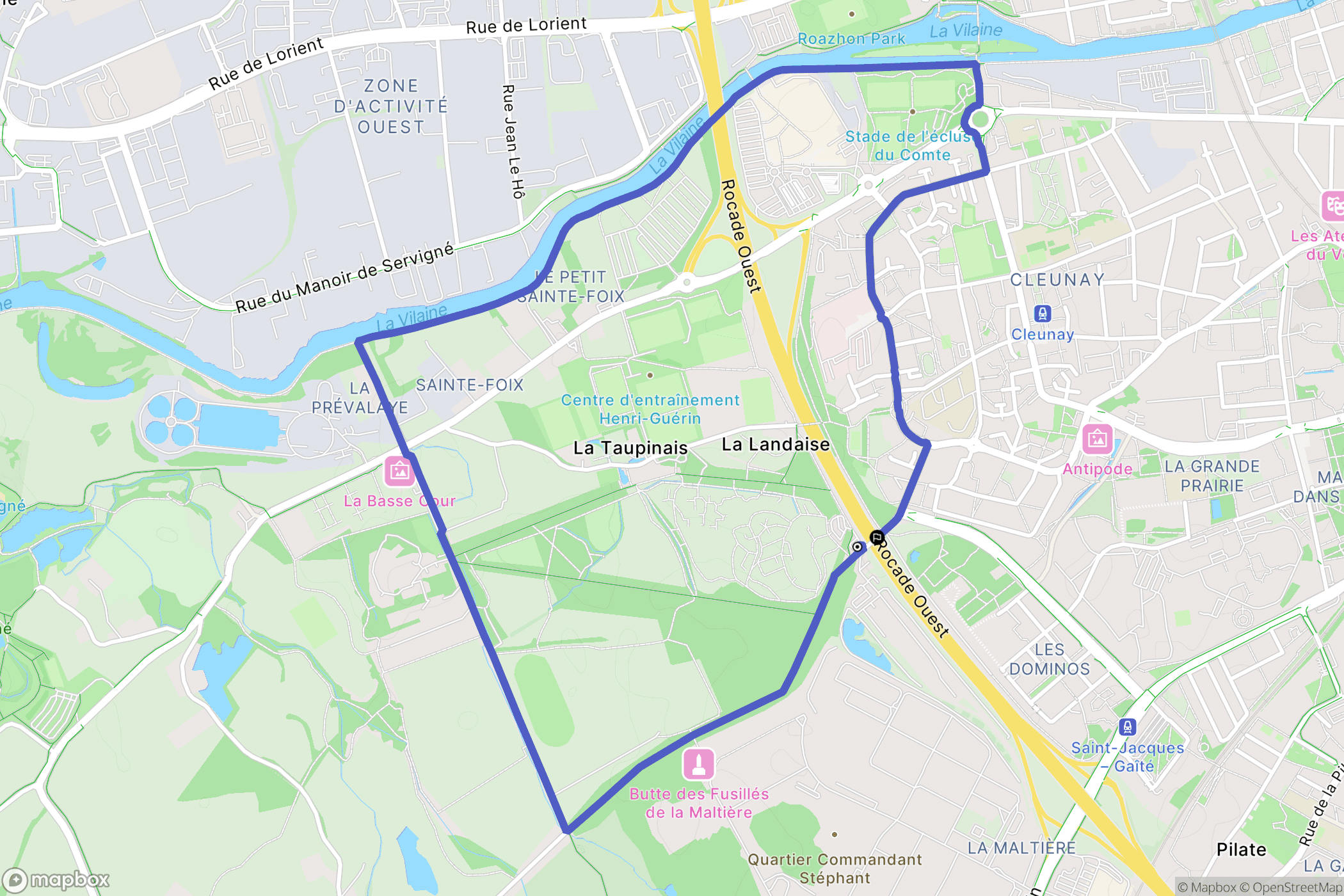 Rennes : carte du parcours de randonnée - France
