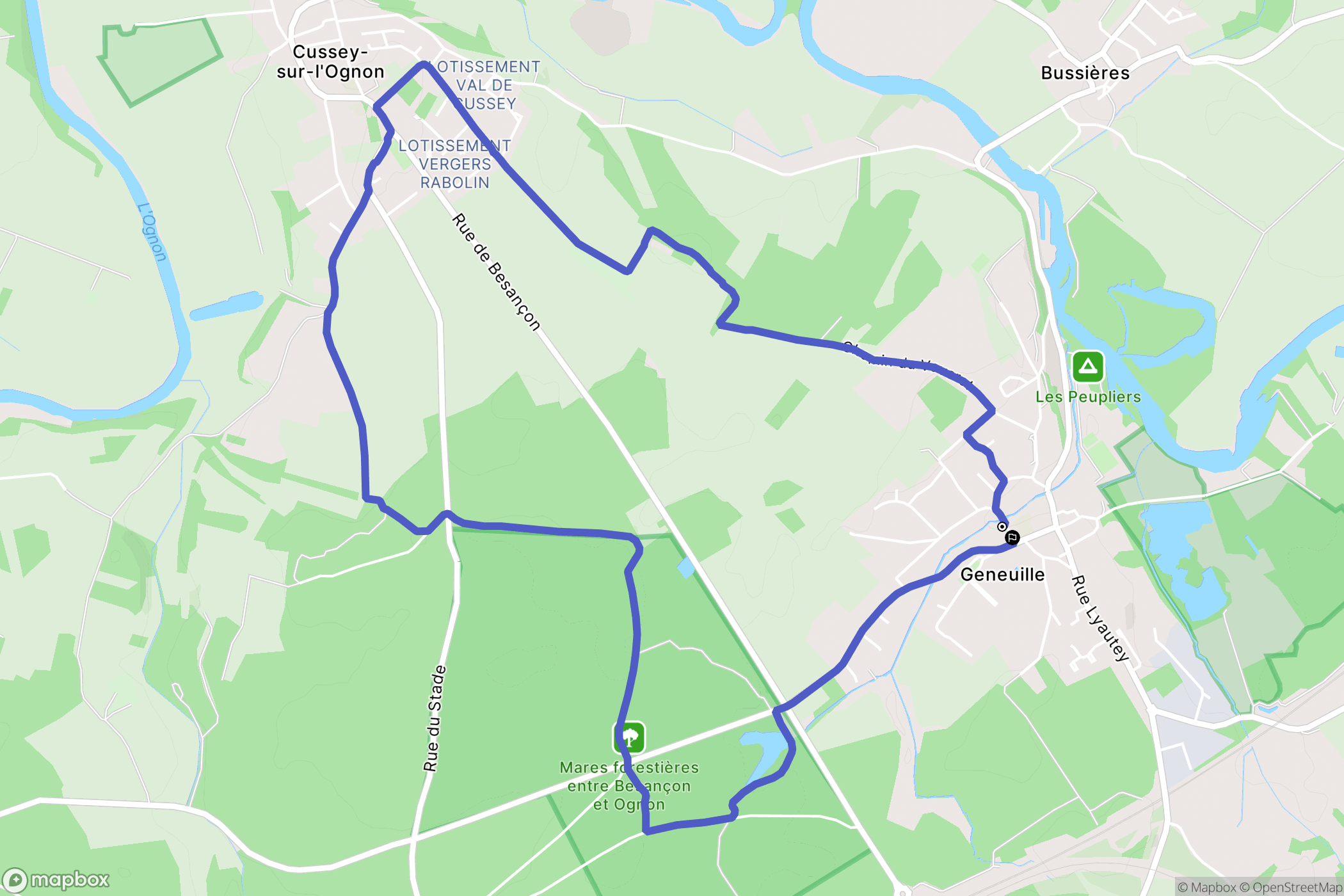 Geneuille : carte du parcours de randonnée - France