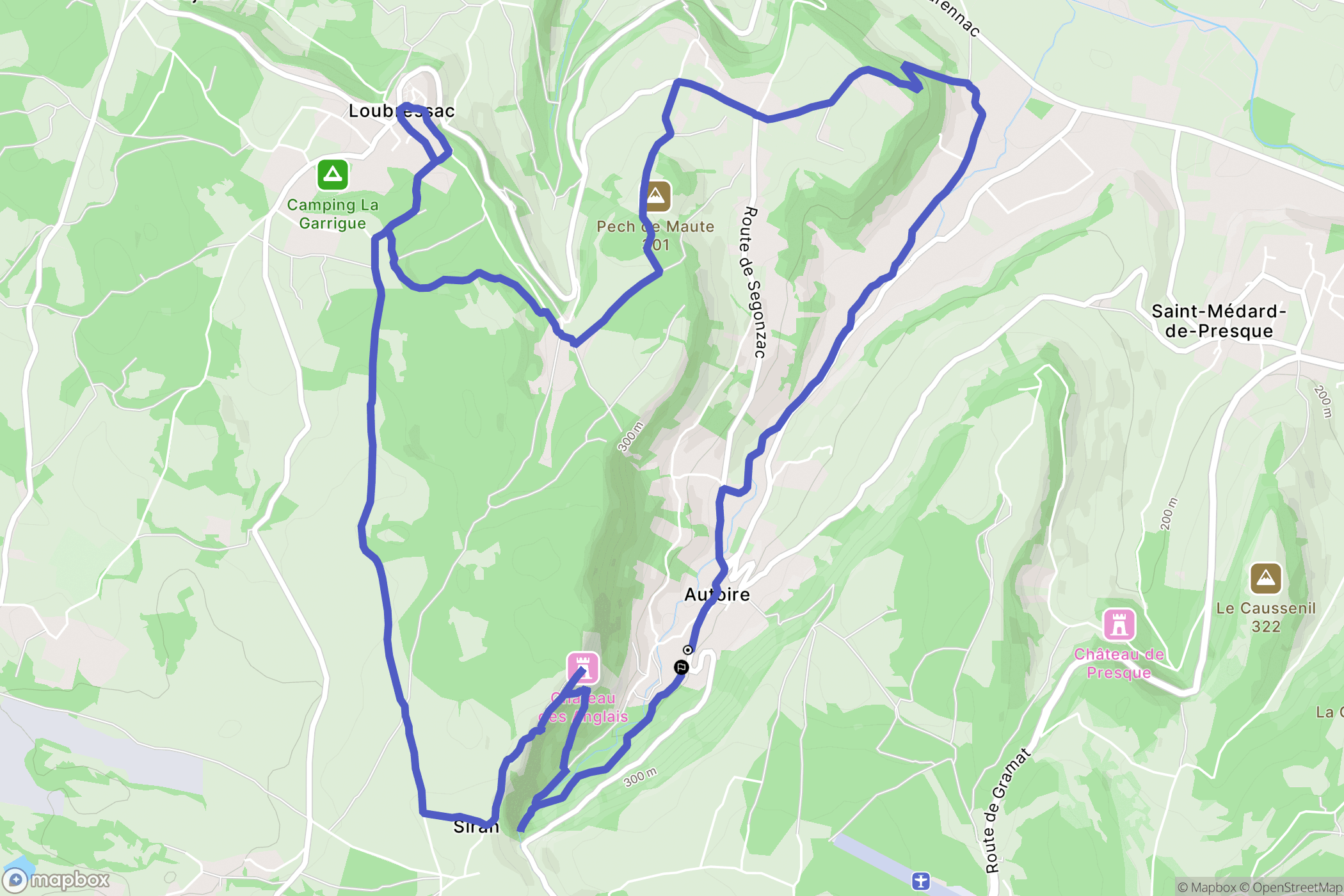 Autoire : carte du parcours de randonnée - France