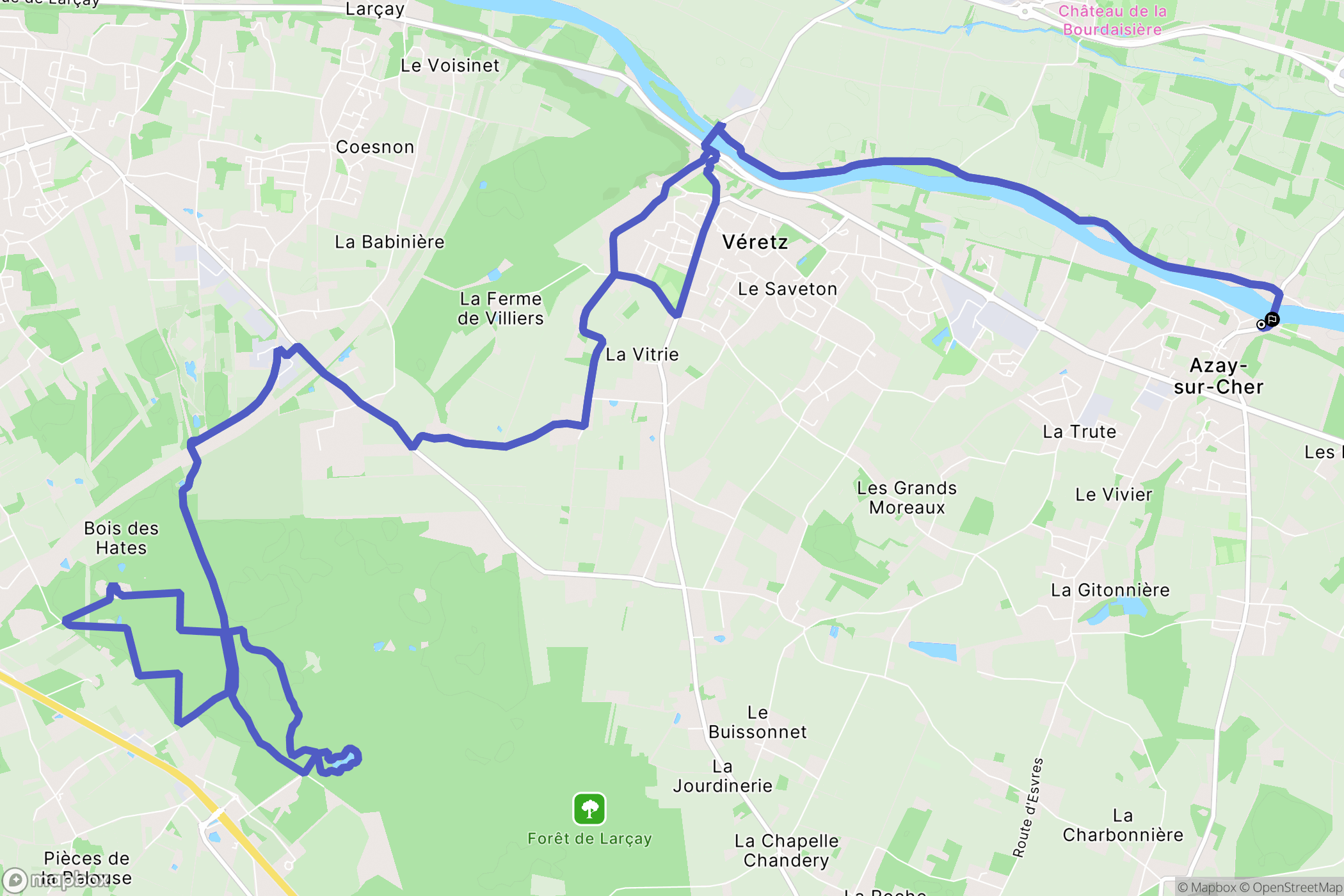 Azay-sur-Cher : carte du parcours de randonnée - France