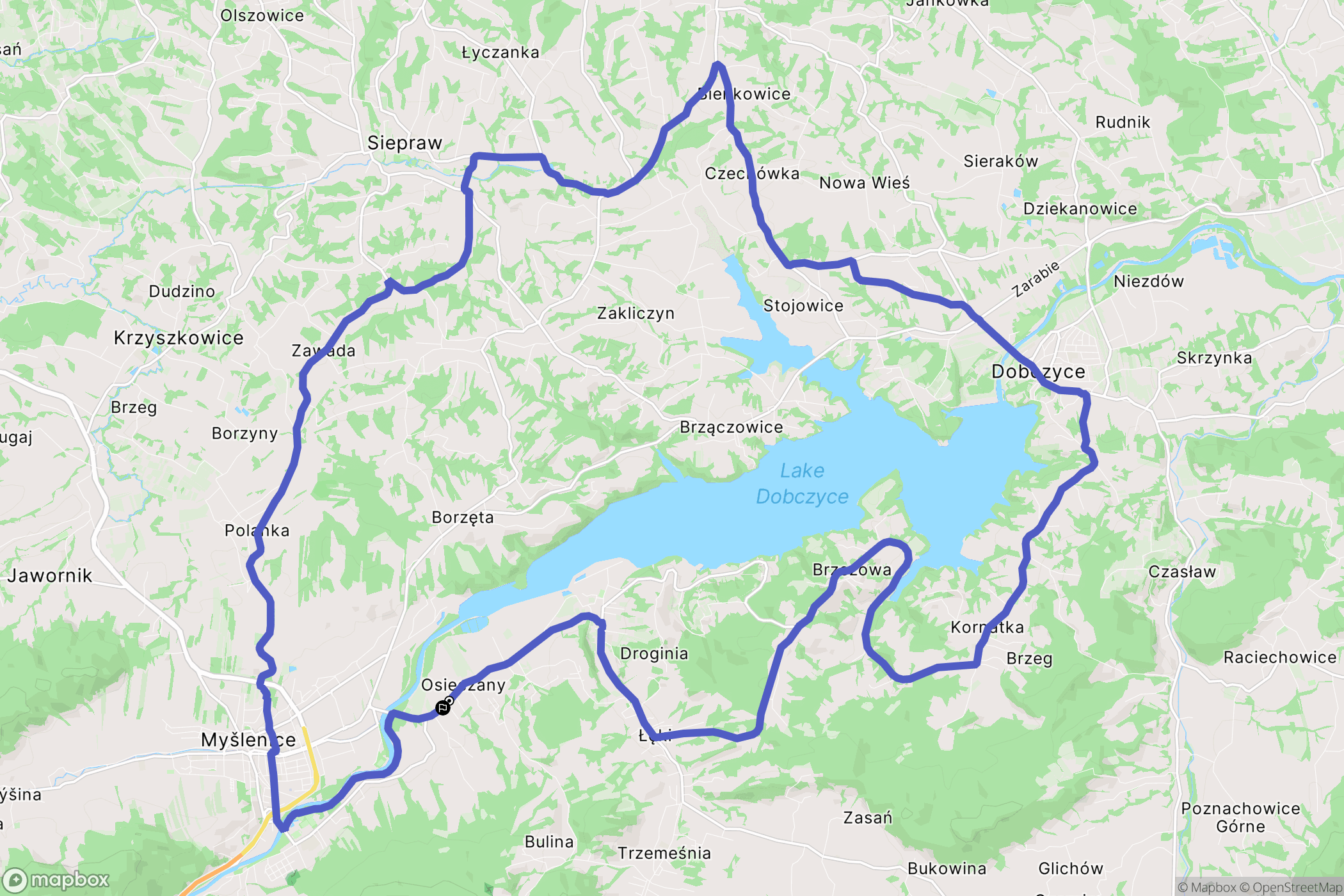 Osieczany: mapa trasy - Poland