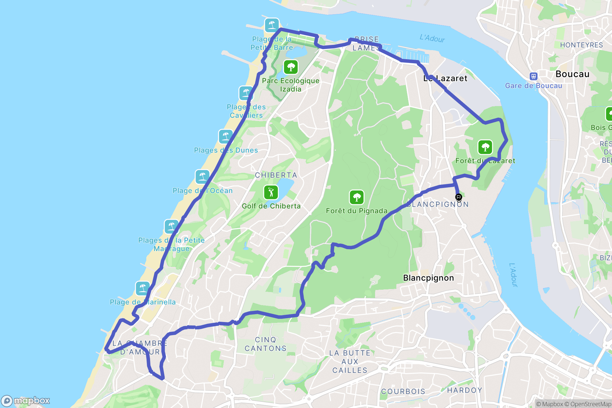 Anglet : carte du parcours de randonnée - France