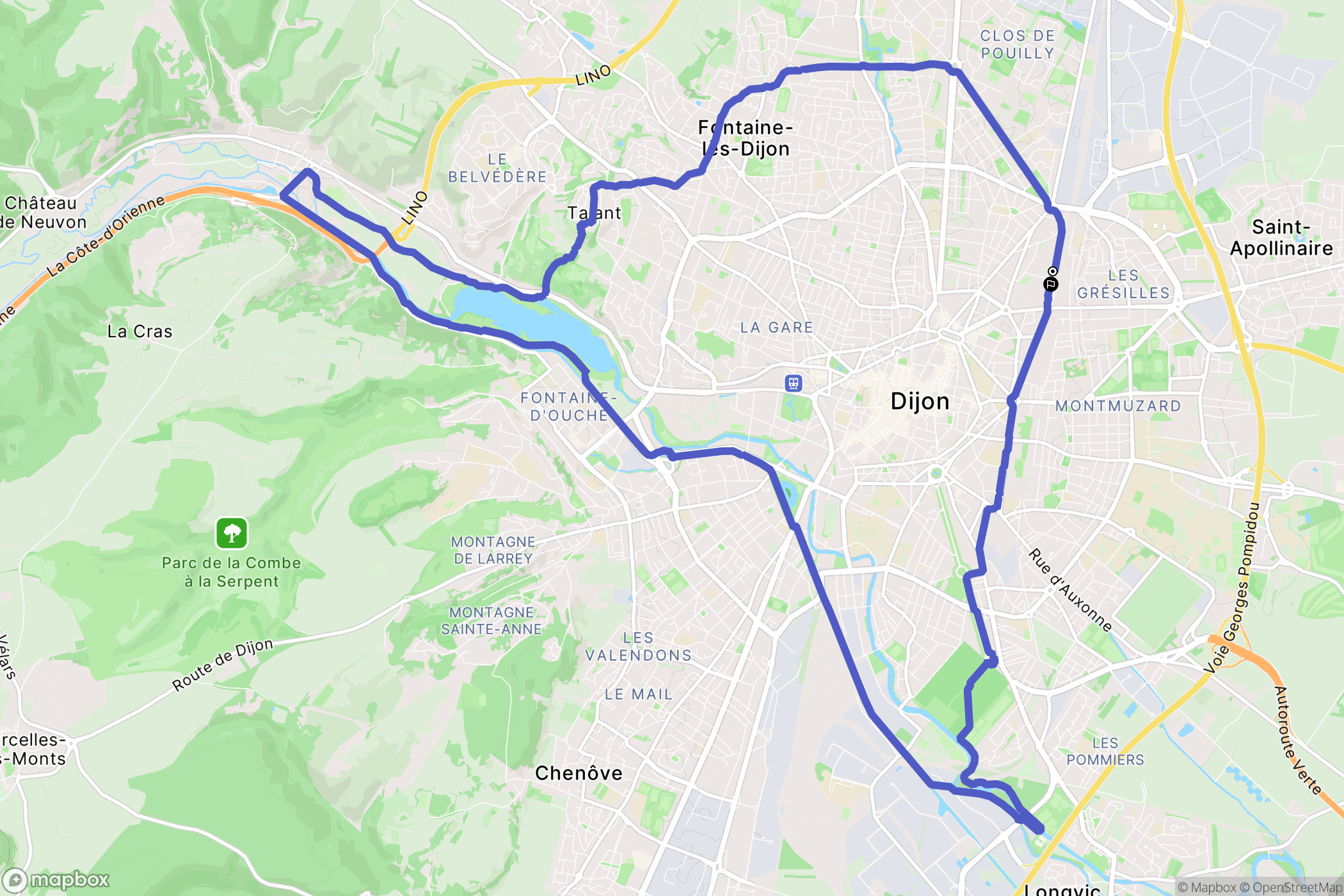 Dijon : carte du parcours de randonnée - France
