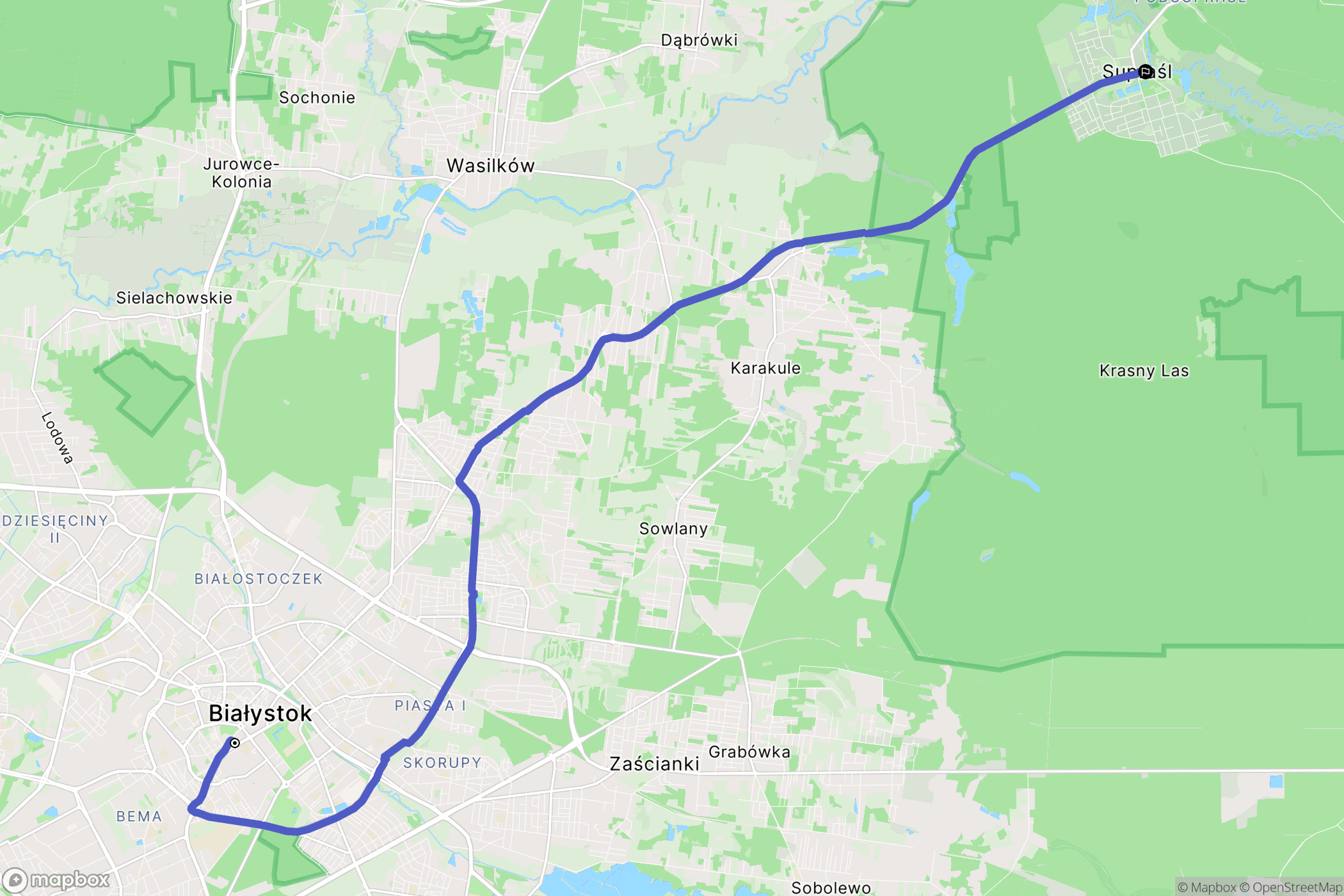 Białystok: mapa trasy - Poland