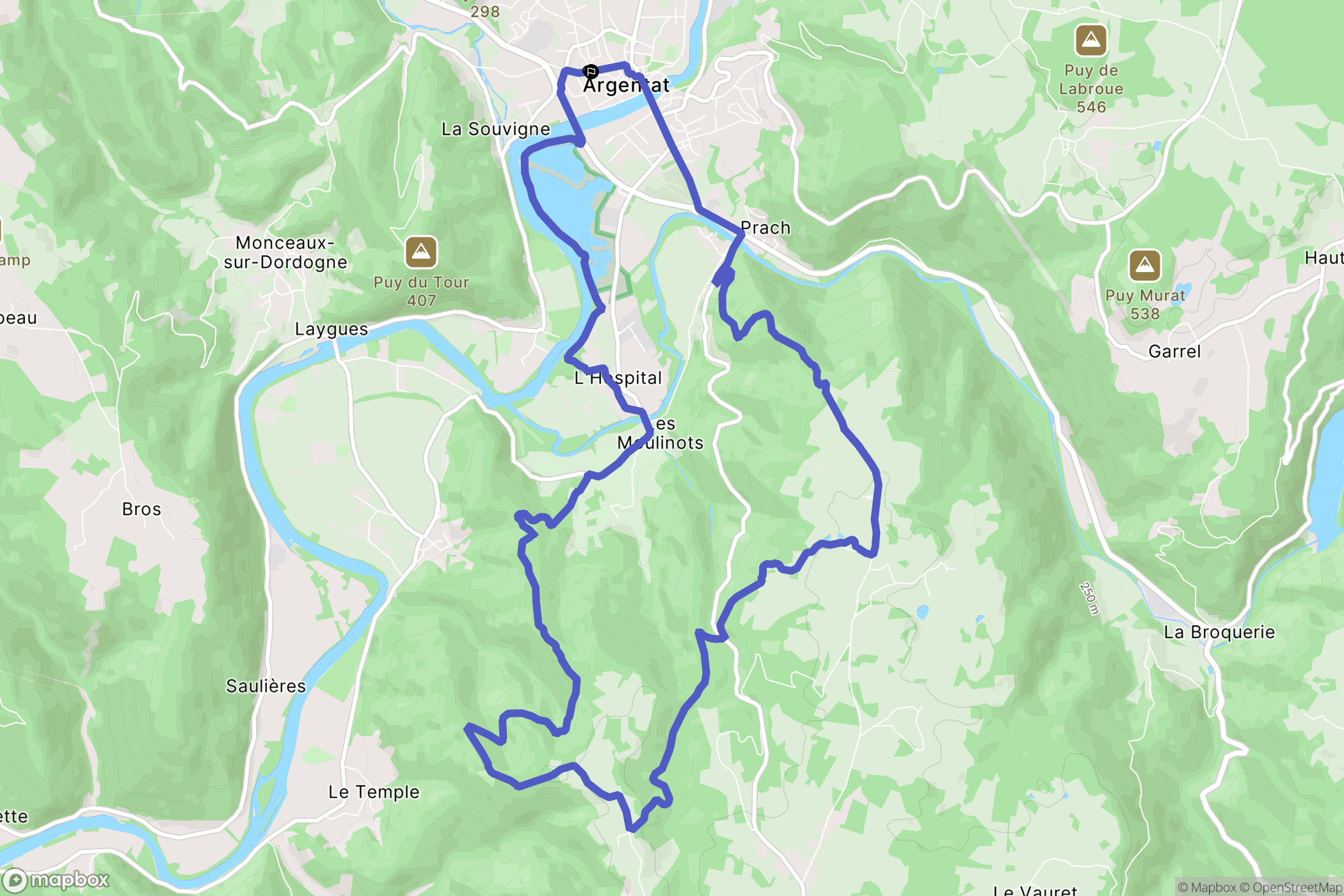 Argentat-sur-Dordogne : carte du parcours de randonnée - France