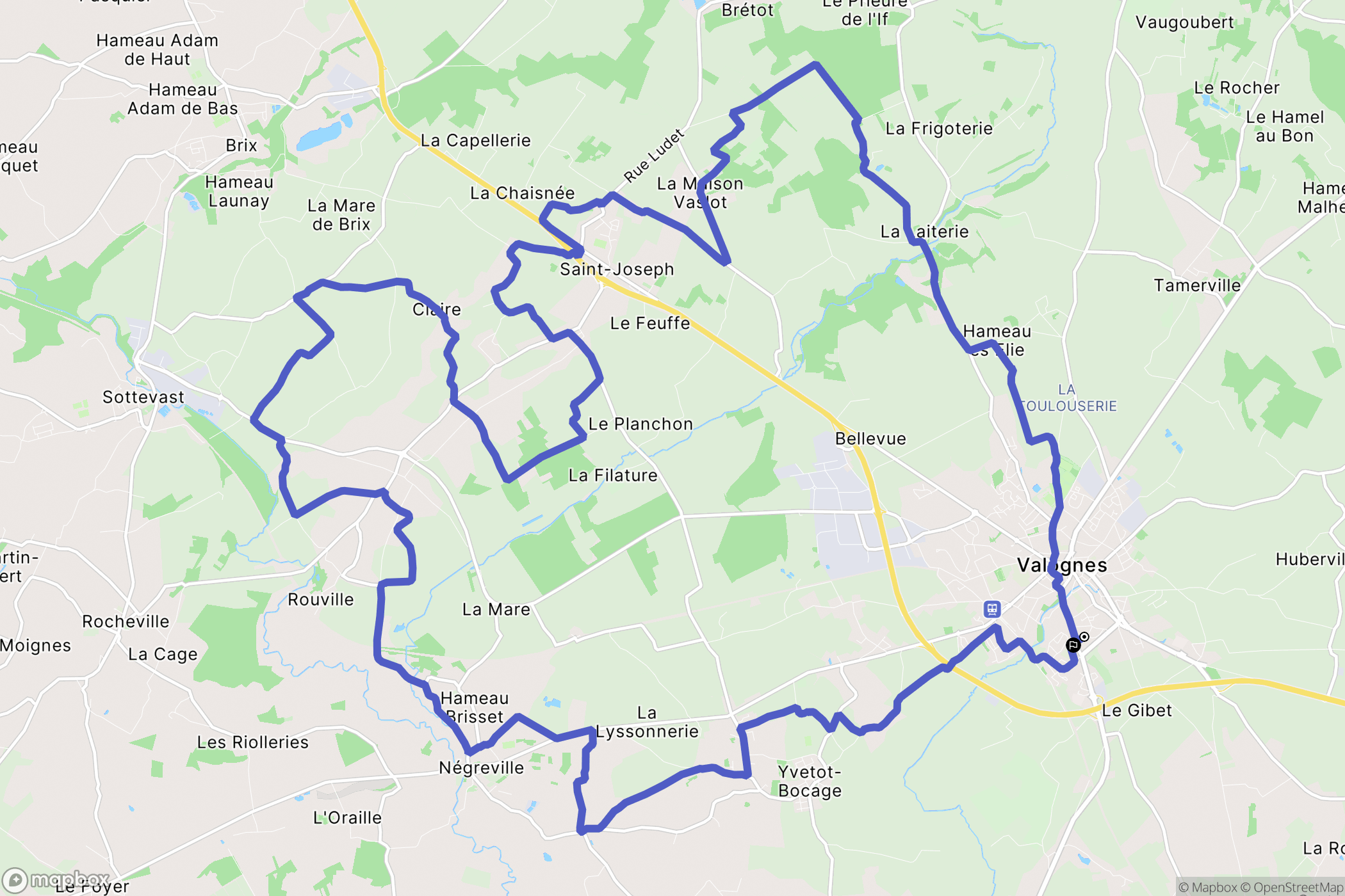 Valognes : carte du parcours de randonnée - France