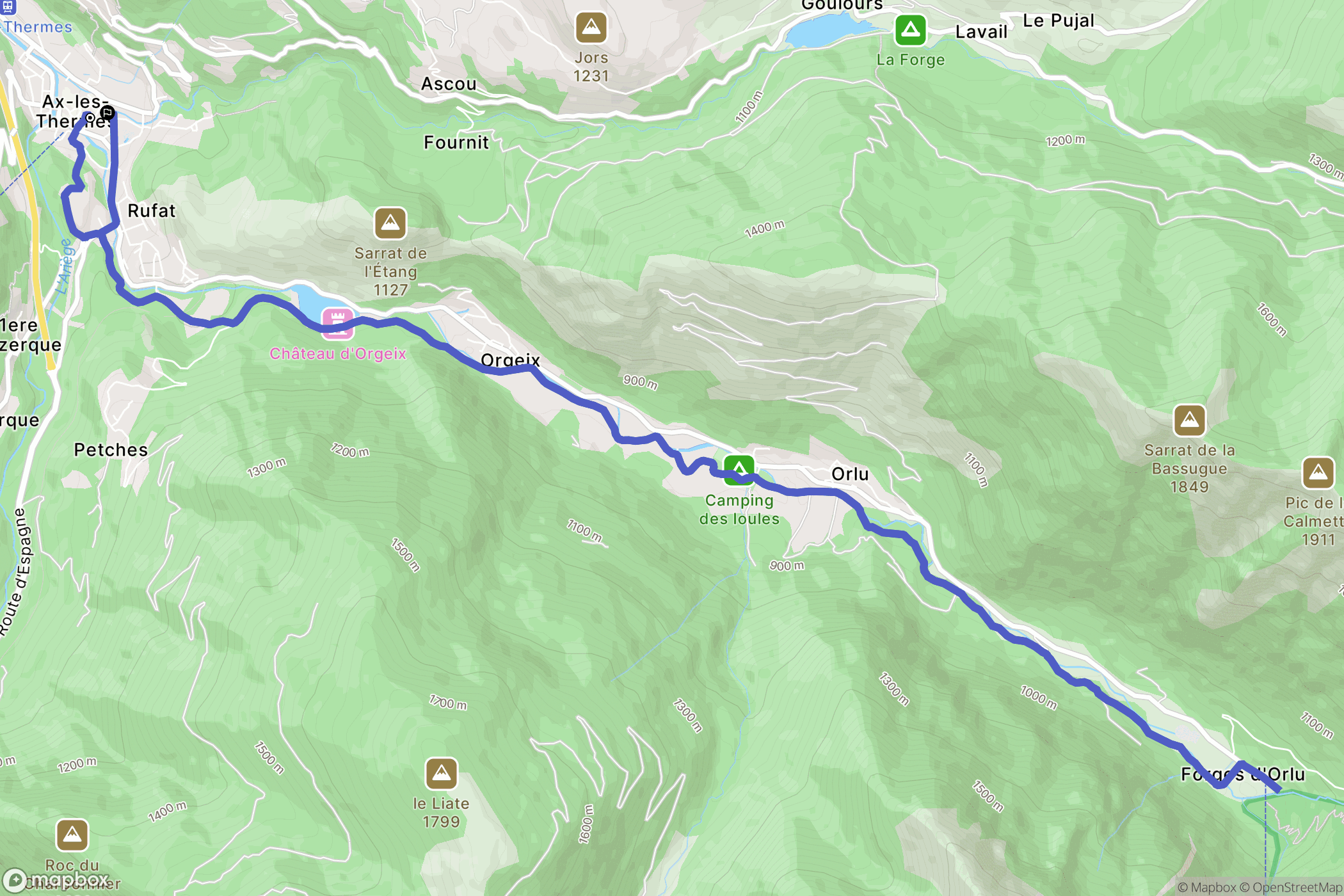 Ax-les-Thermes : carte du parcours de randonnée - France