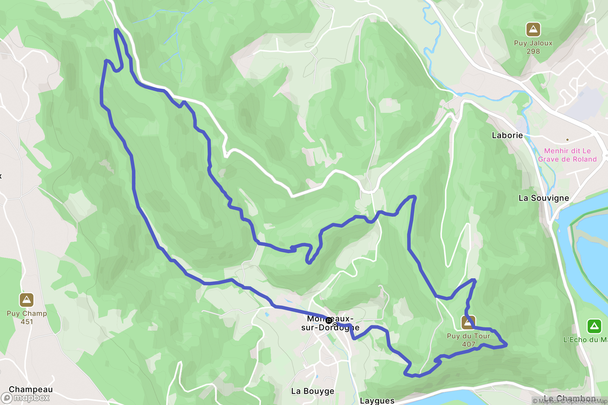 Monceaux-sur-Dordogne : carte du parcours de randonnée - France