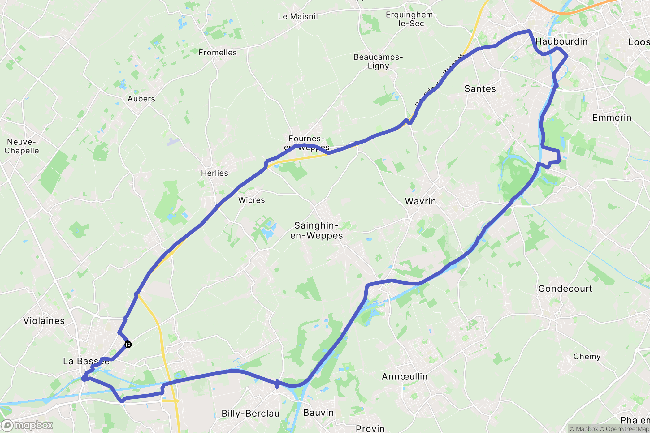 La Bassée : carte du parcours de randonnée - France