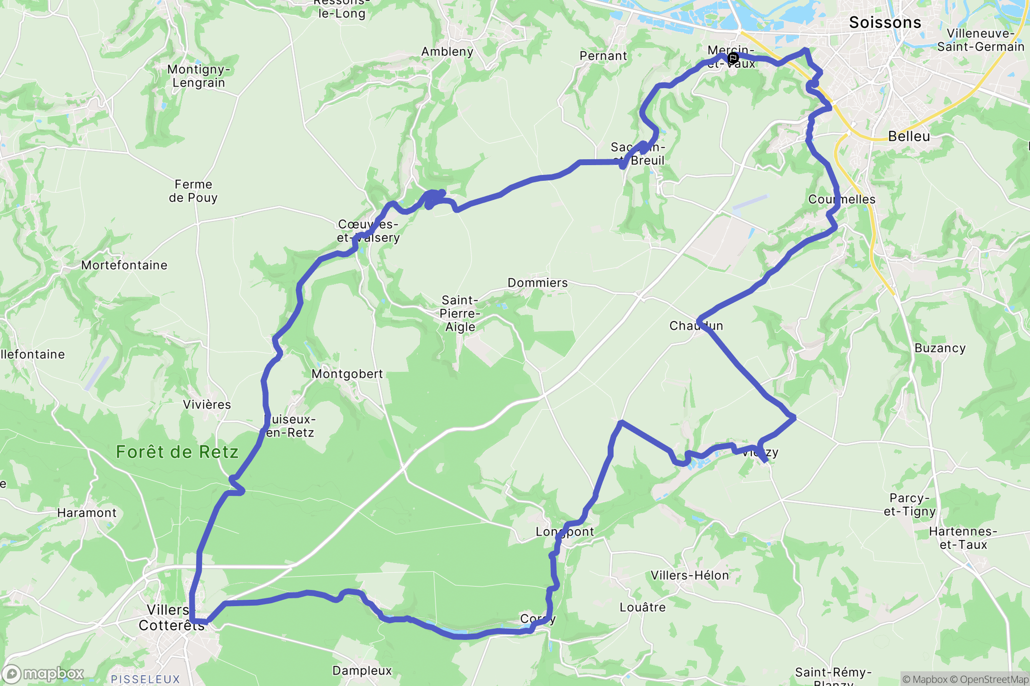 Mercin-et-Vaux : carte du parcours de randonnée - France