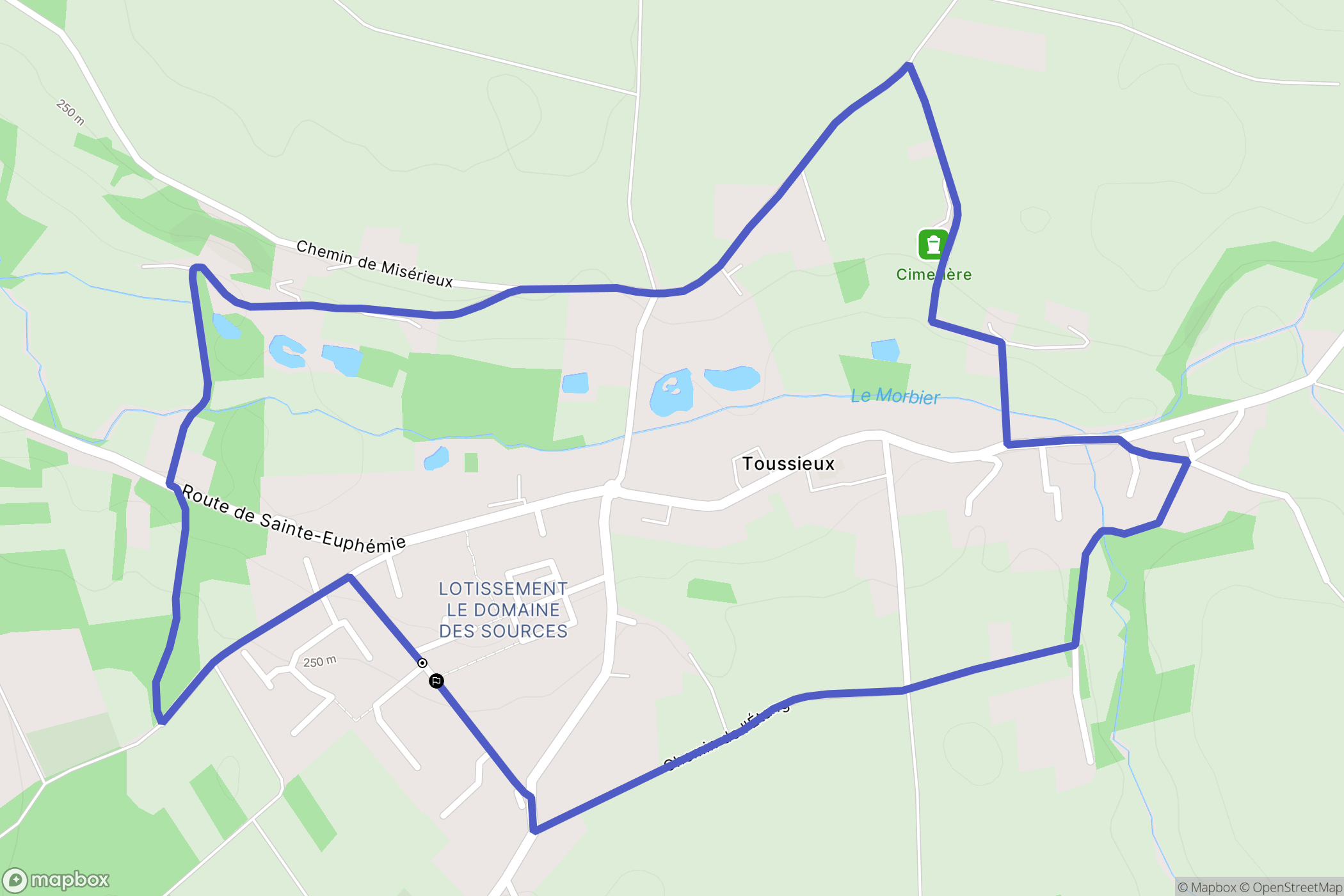Toussieux : carte du parcours de randonnée - France