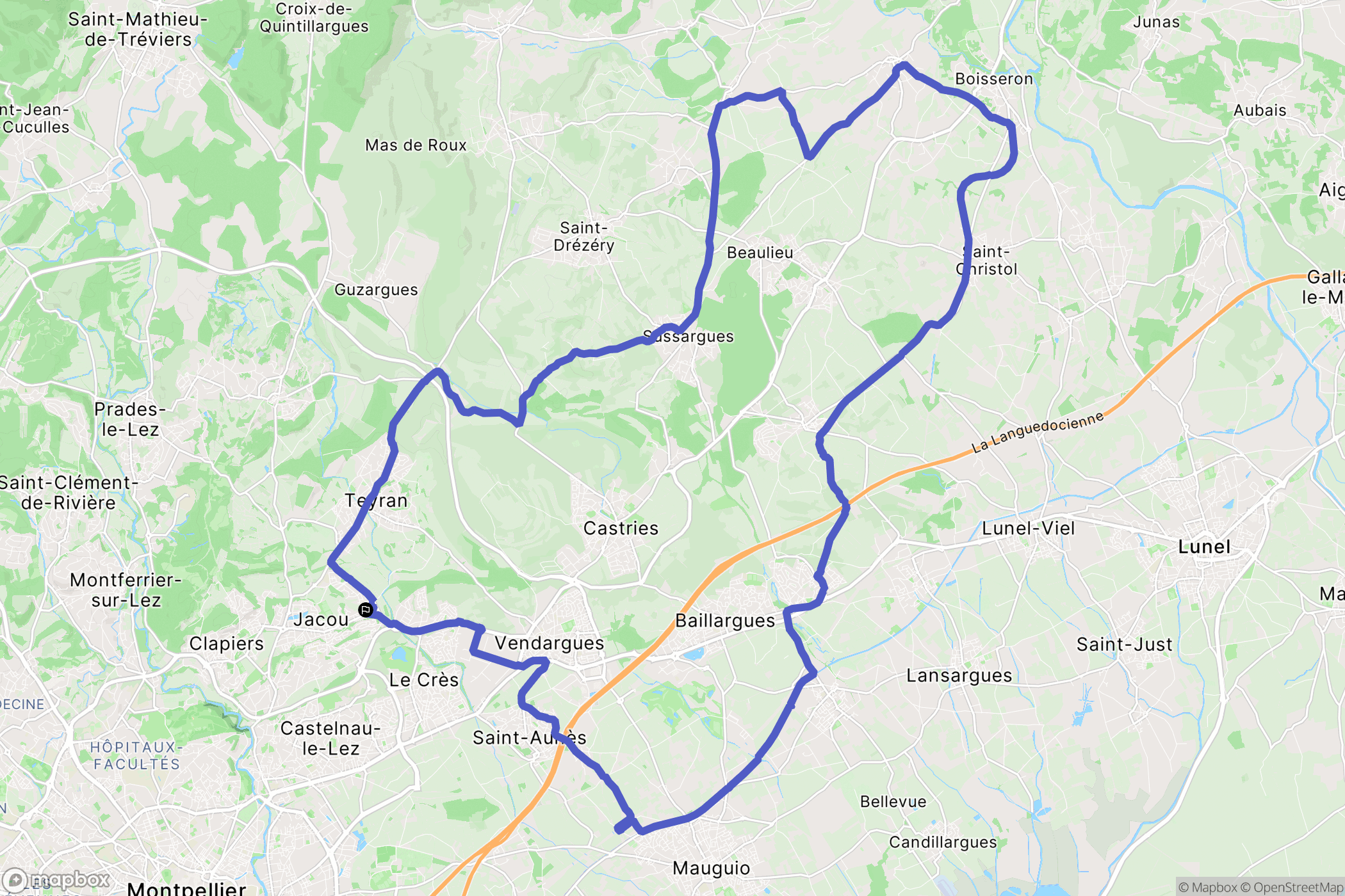 Jacou : carte du parcours de randonnée - France