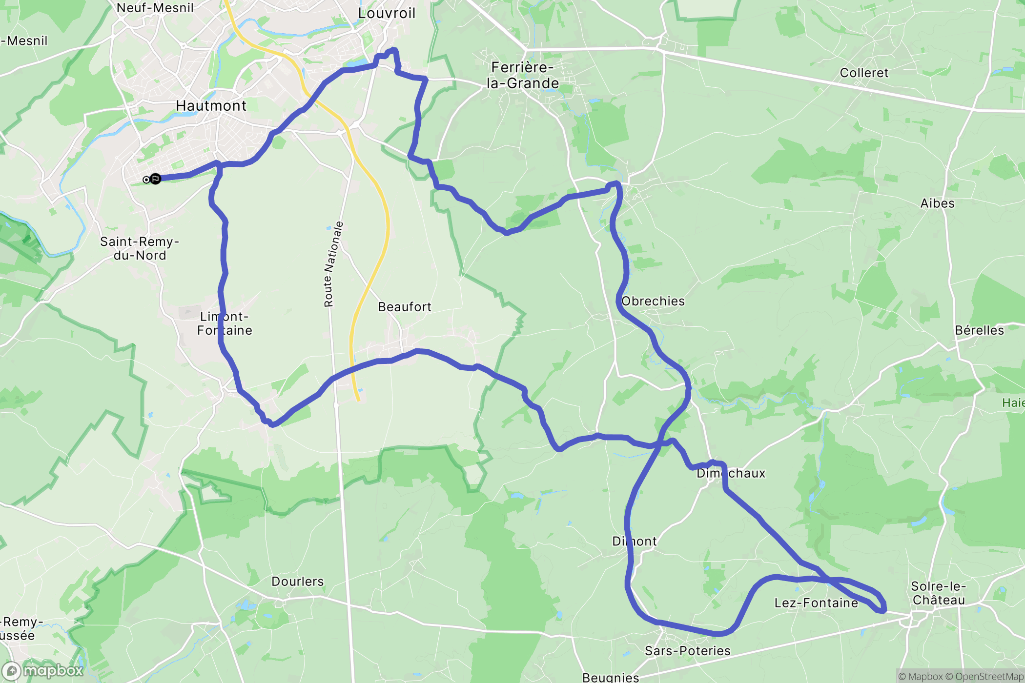 Hautmont : carte du parcours de randonnée - France