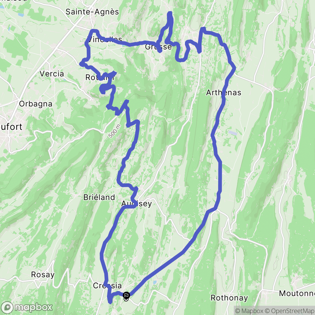 Cressia : carte du parcours de randonnée - France