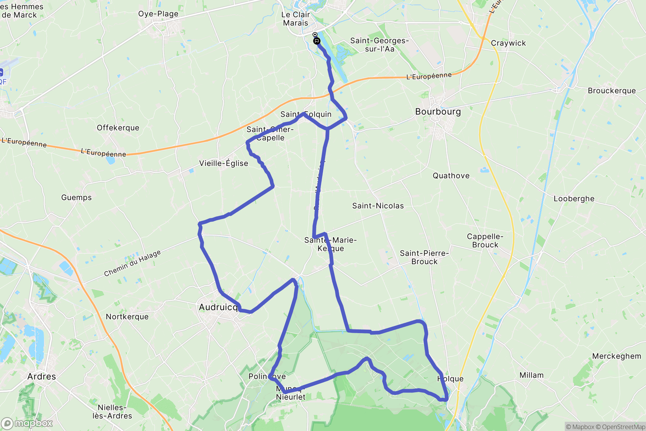 Gravelines : carte du parcours de randonnée - France