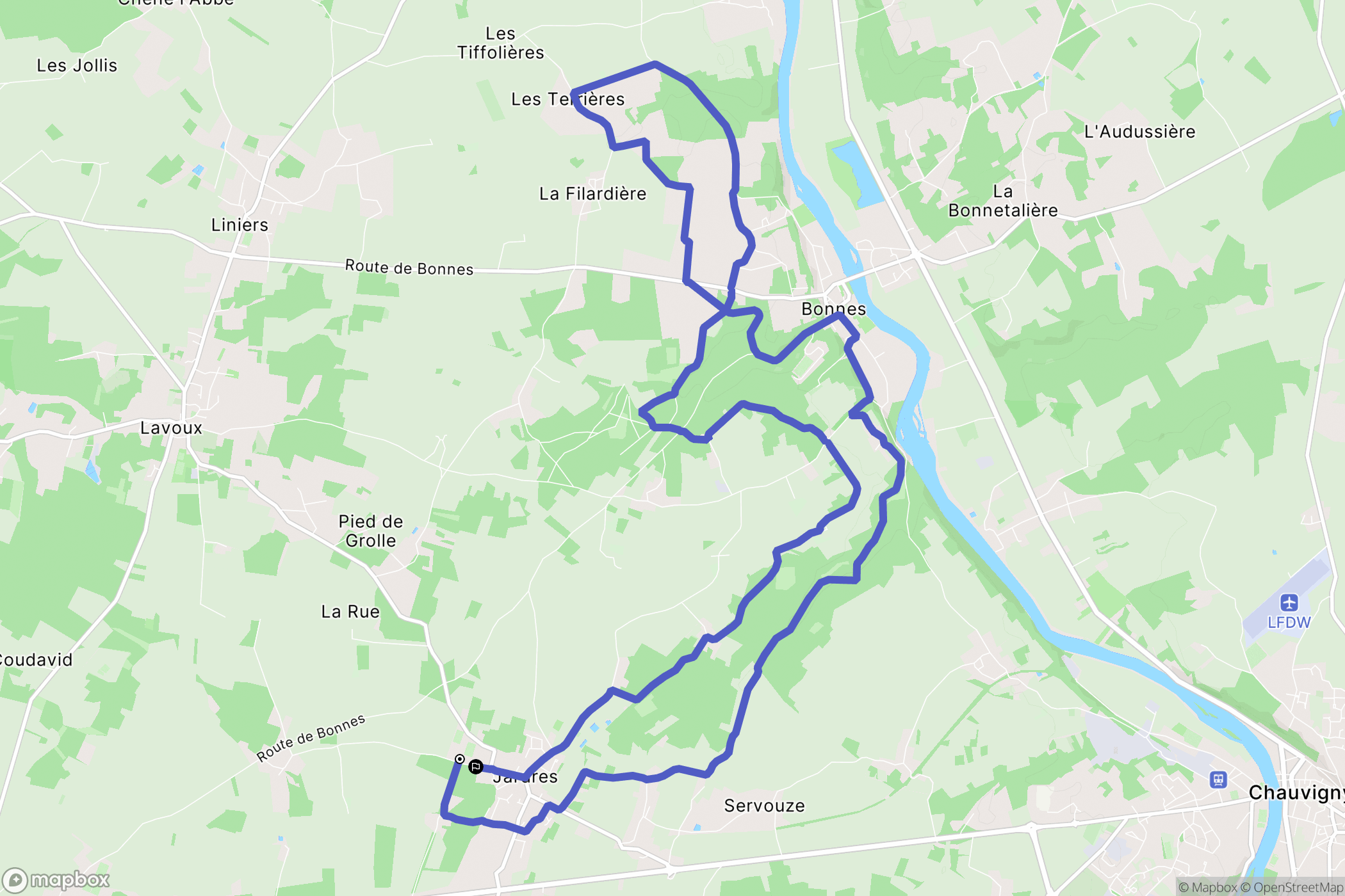 Jardres : carte du parcours de randonnée - France