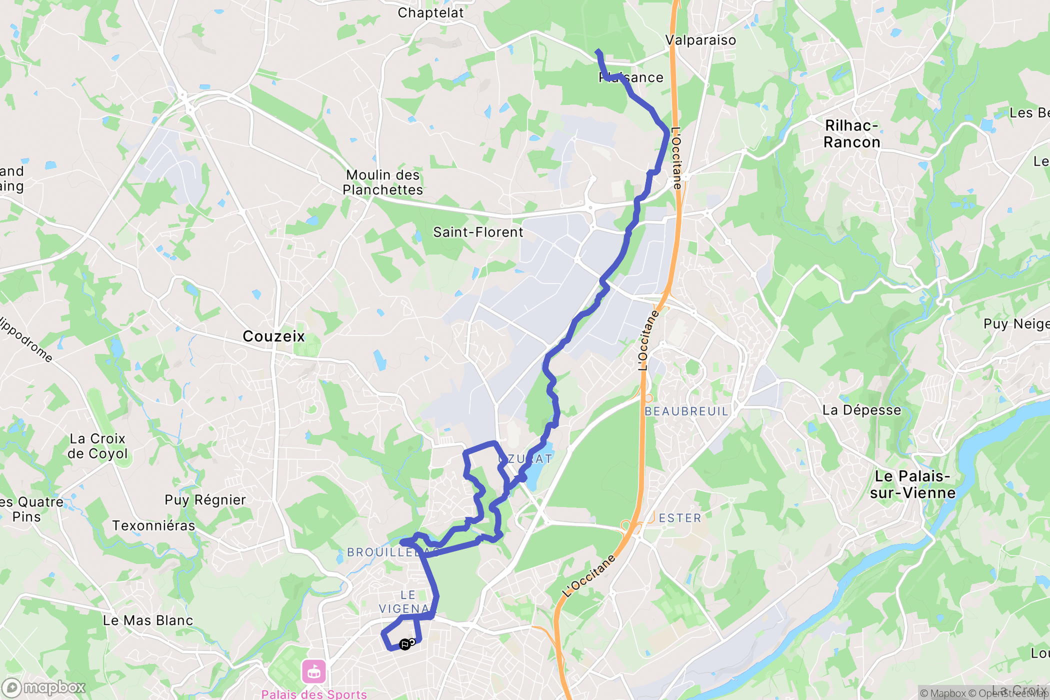 Limoges : carte du parcours de randonnée - France