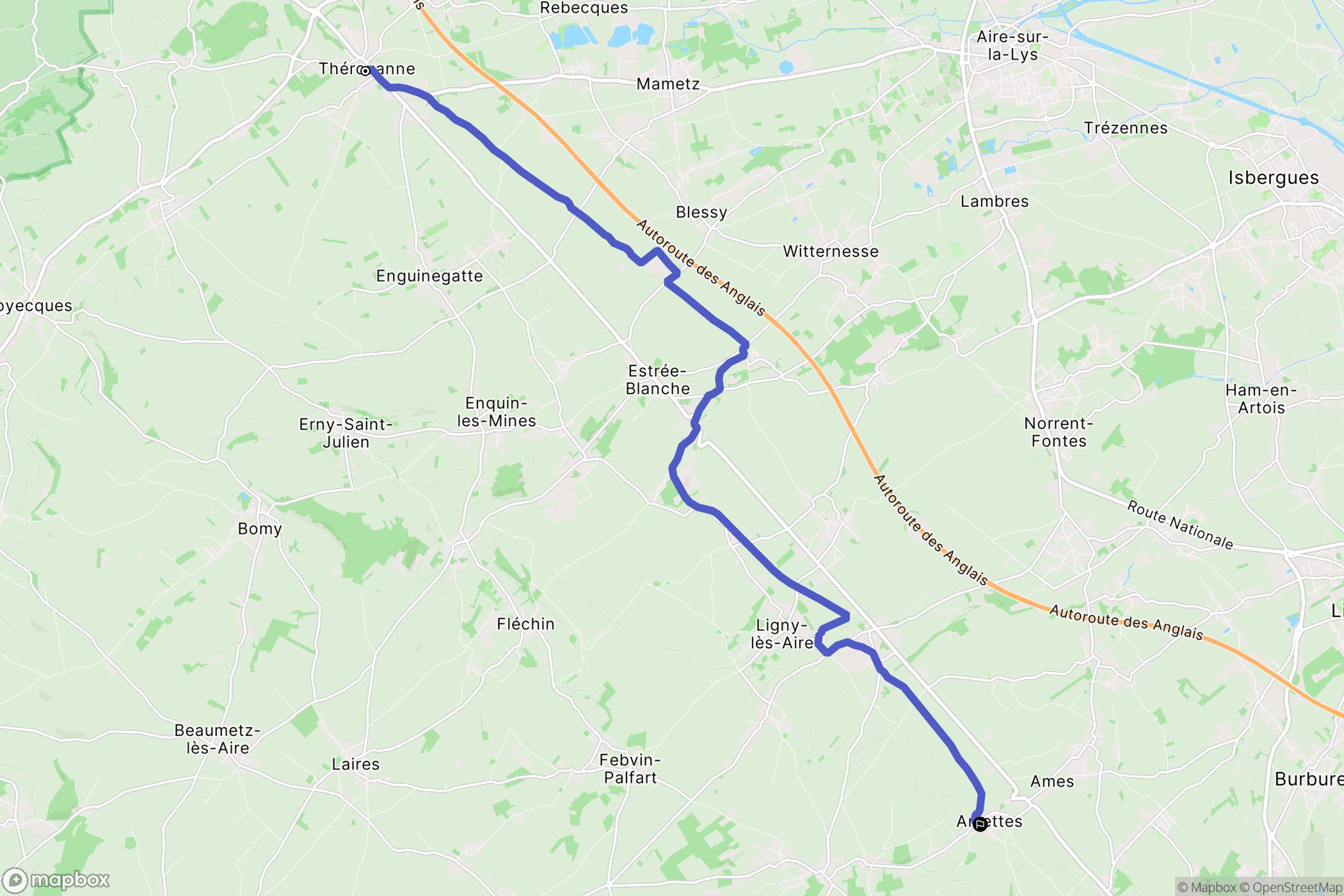 Thérouanne : carte du parcours de randonnée - France