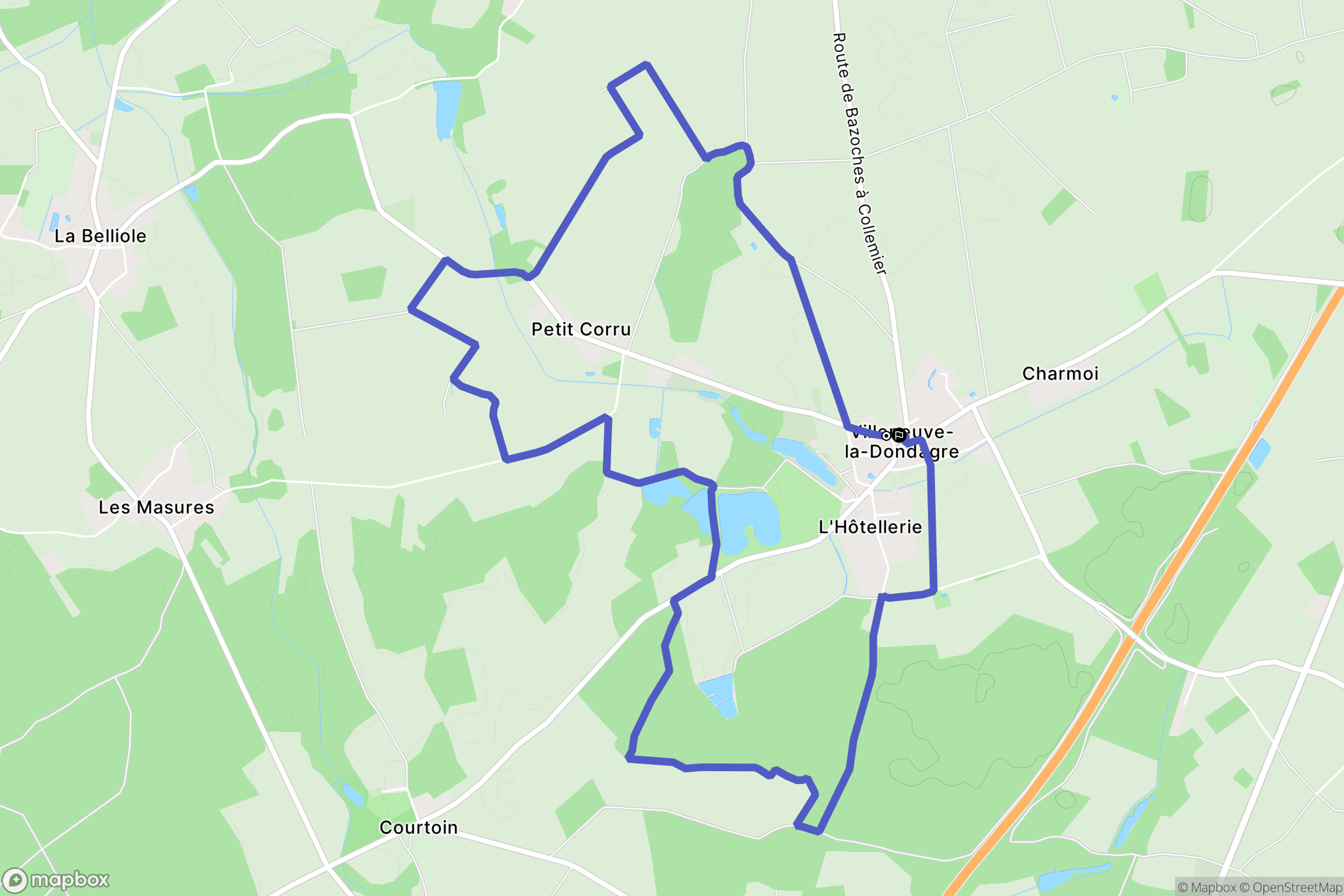 Villeneuve-la-Dondagre : carte du parcours de randonnée - France