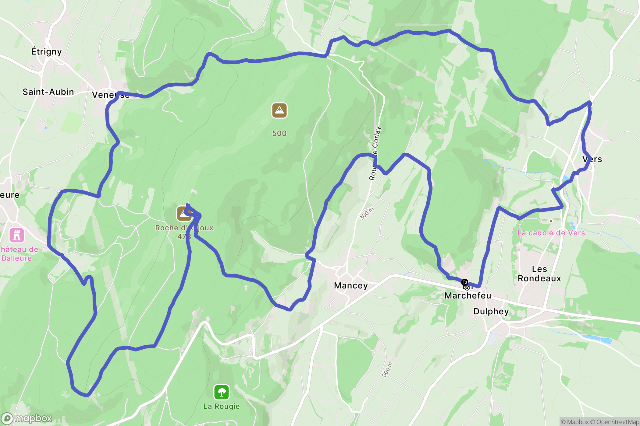 Mancey : carte du parcours de randonnée - France