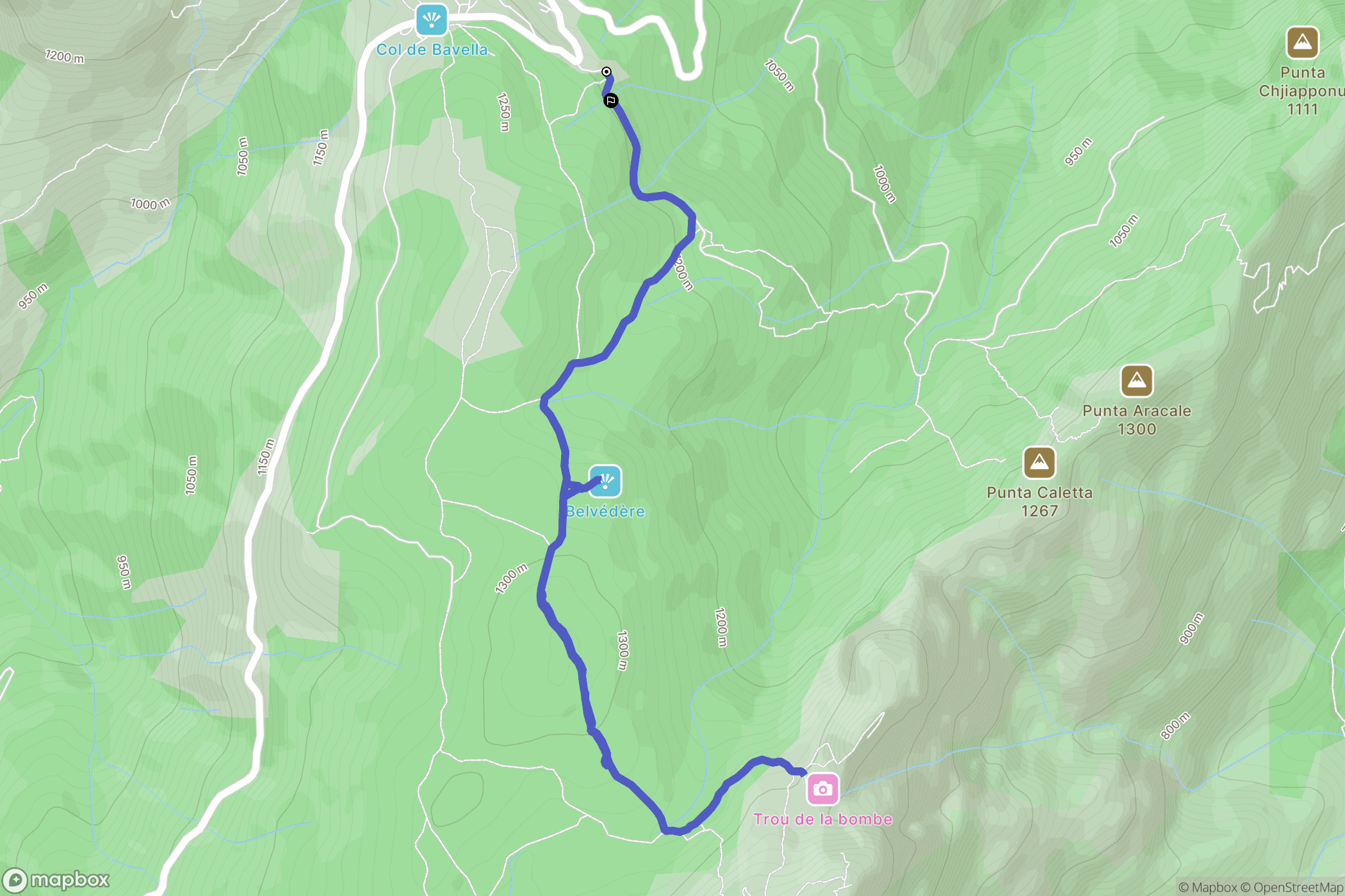 Quenza : carte du parcours de randonnée - France