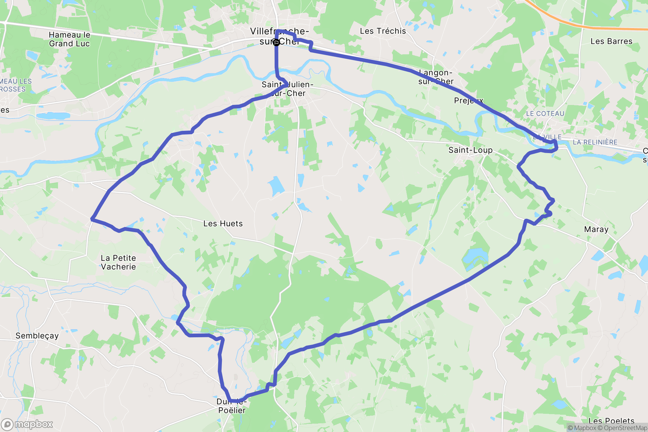 Villefranche-sur-Cher : carte du parcours de randonnée - France