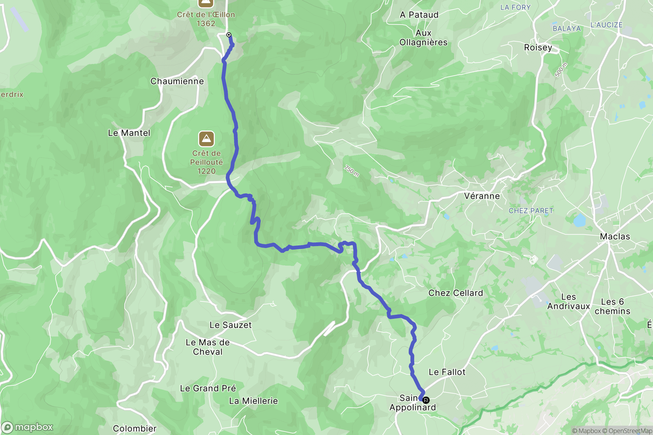 Véranne : carte du parcours de randonnée - France