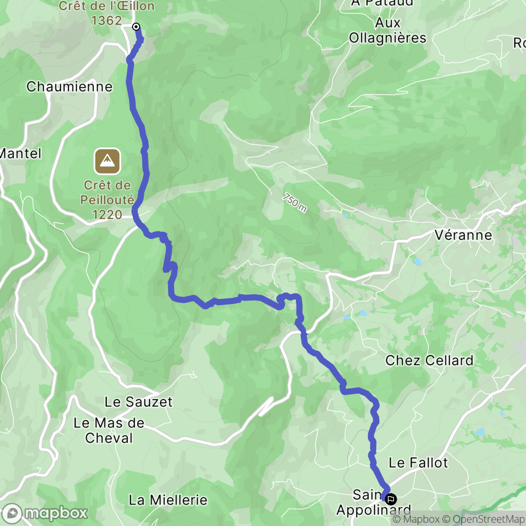 Véranne : carte du parcours de randonnée - France