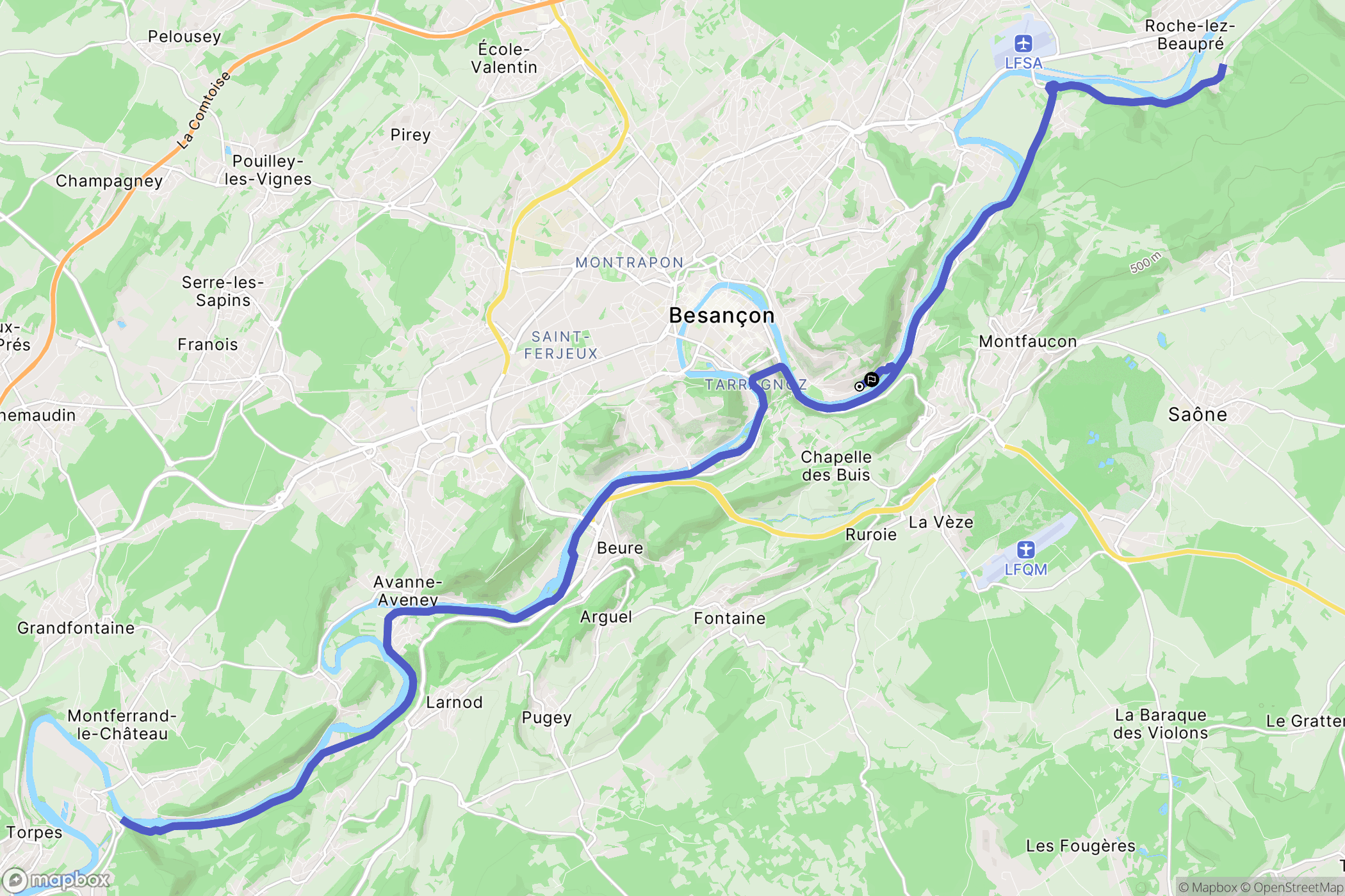 Besançon : carte du parcours de randonnée - France