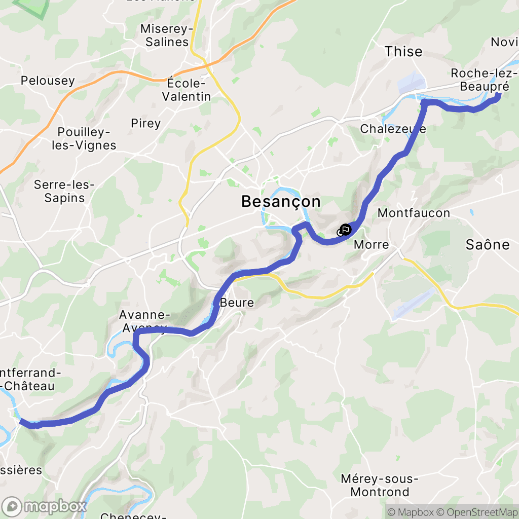 Besançon : carte du parcours de randonnée - France