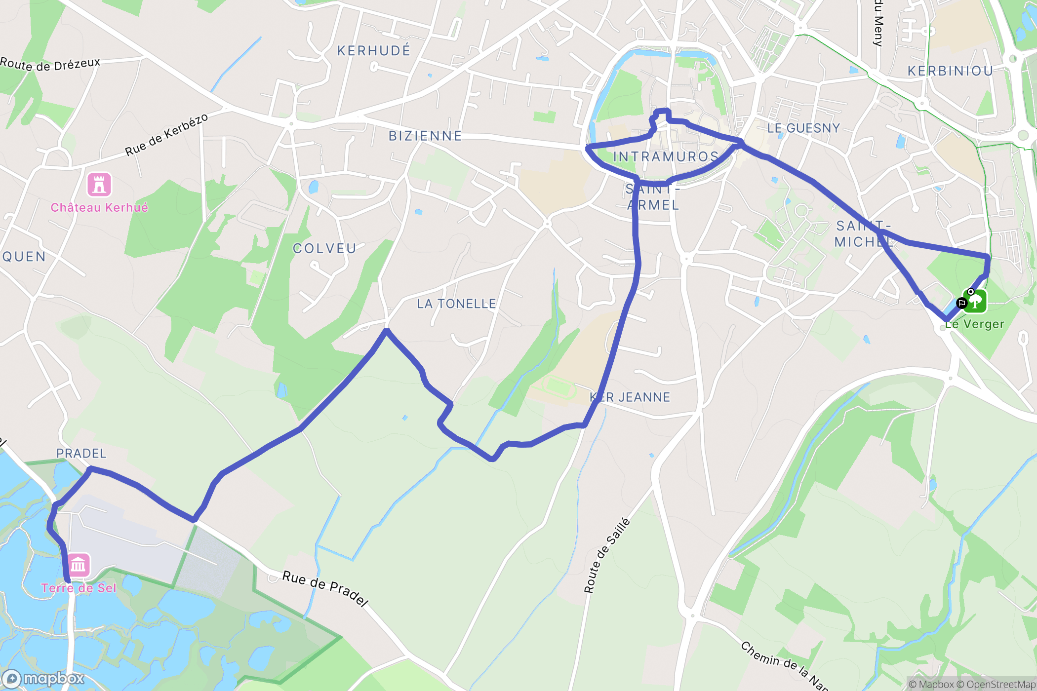 Guérande : carte du parcours de randonnée - France