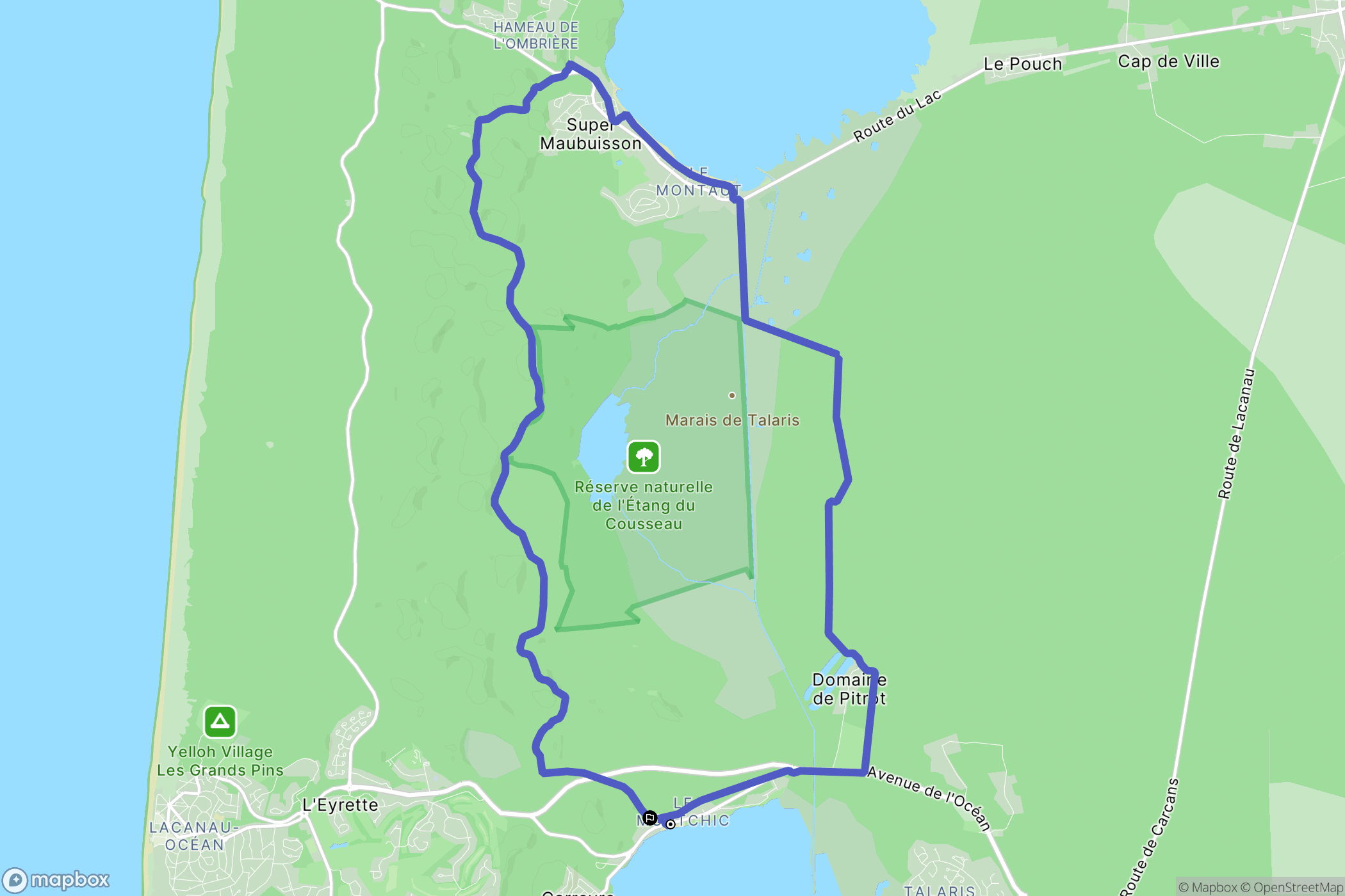 Lacanau : carte du parcours de randonnée - France