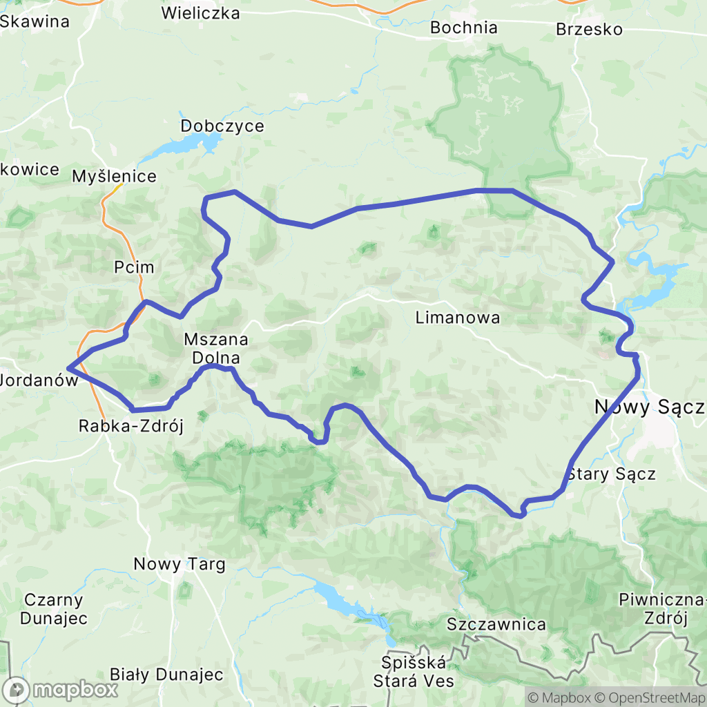 Mapa wyznaczonego obszaru beskid-wyspowy-przewodnik-szlaki-szczyty-atrakcje