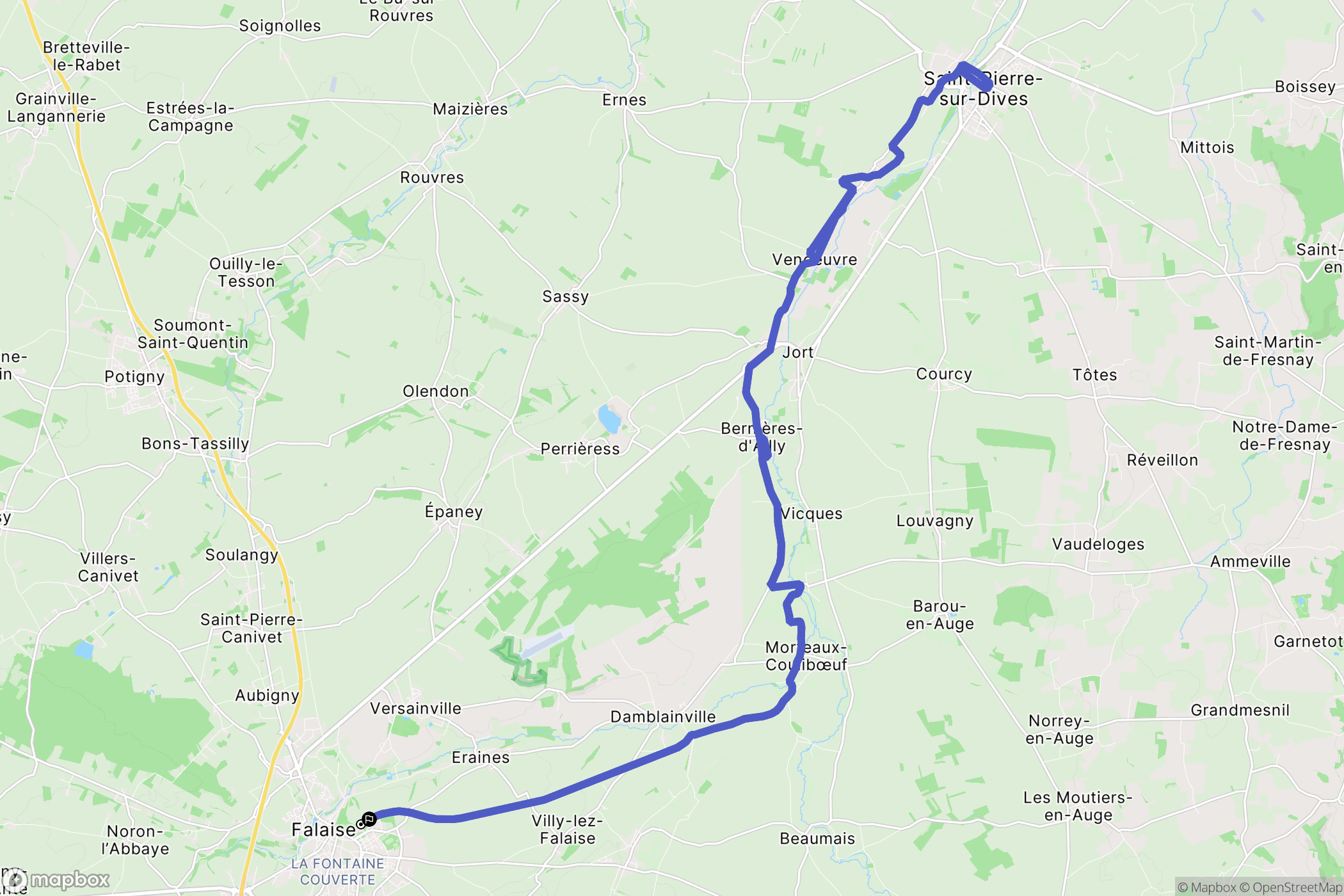 Falaise : carte du parcours de randonnée - France