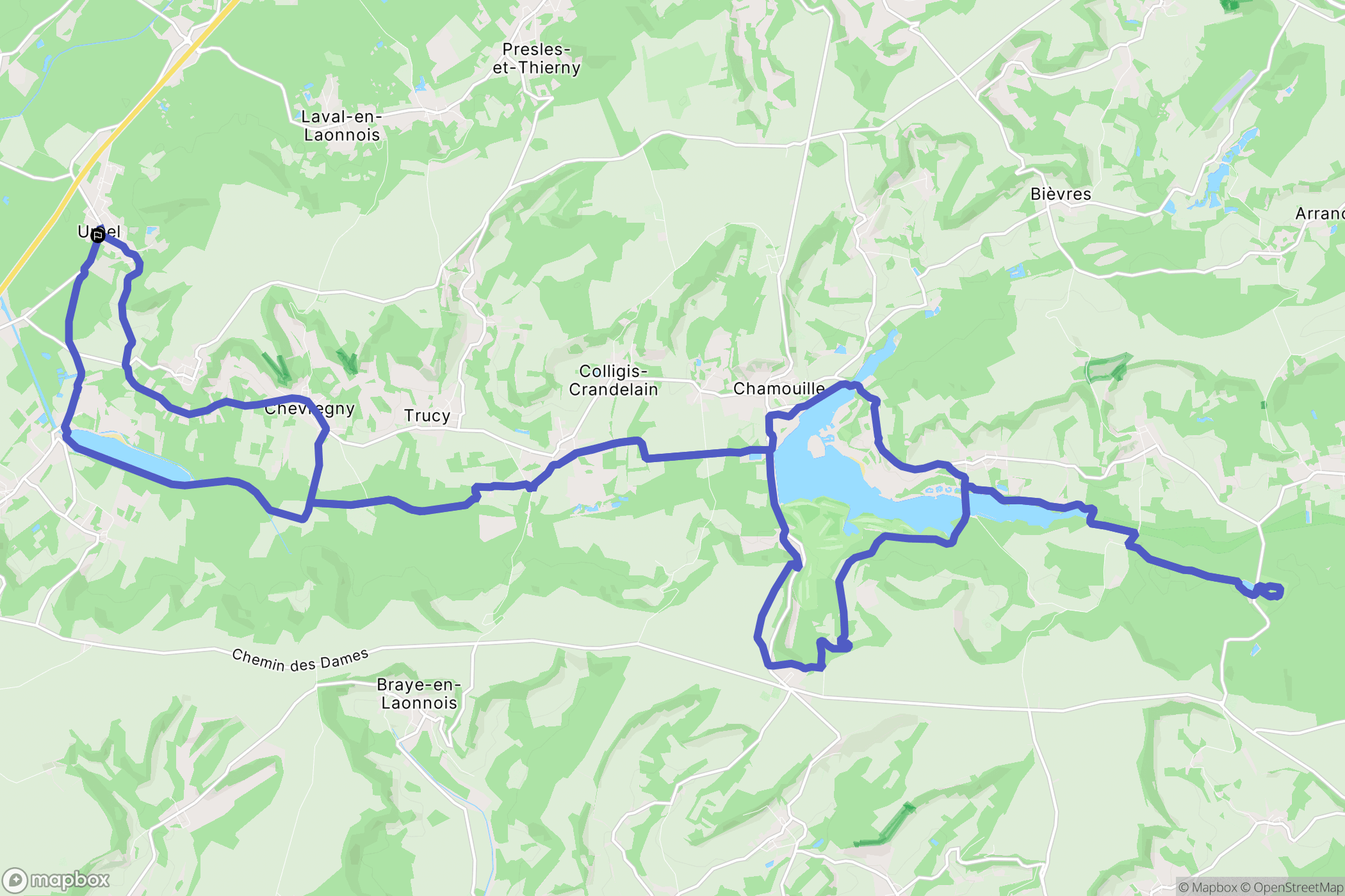 Urcel : carte du parcours de randonnée - France
